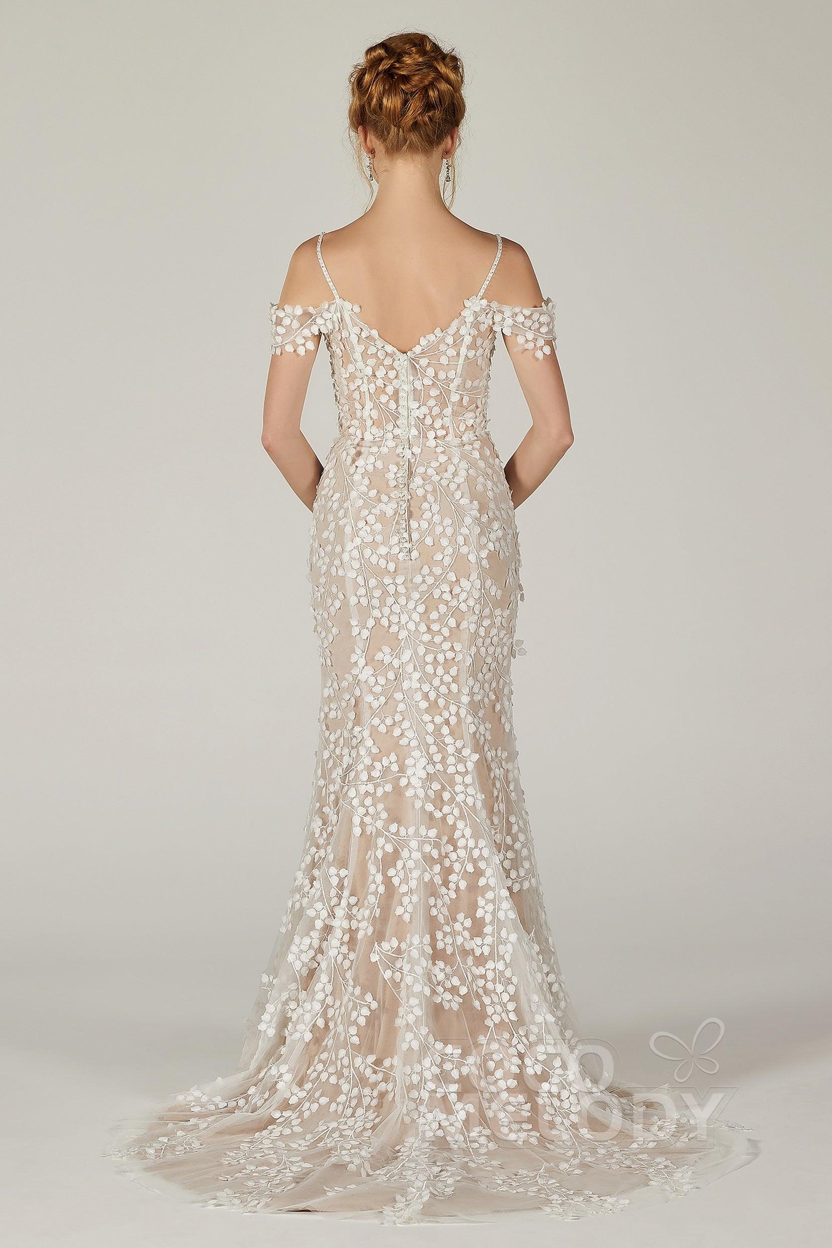 Sheath Court Train Tulle Knitted Fabric Wedding Dress CW2130 - COCOMELODY
