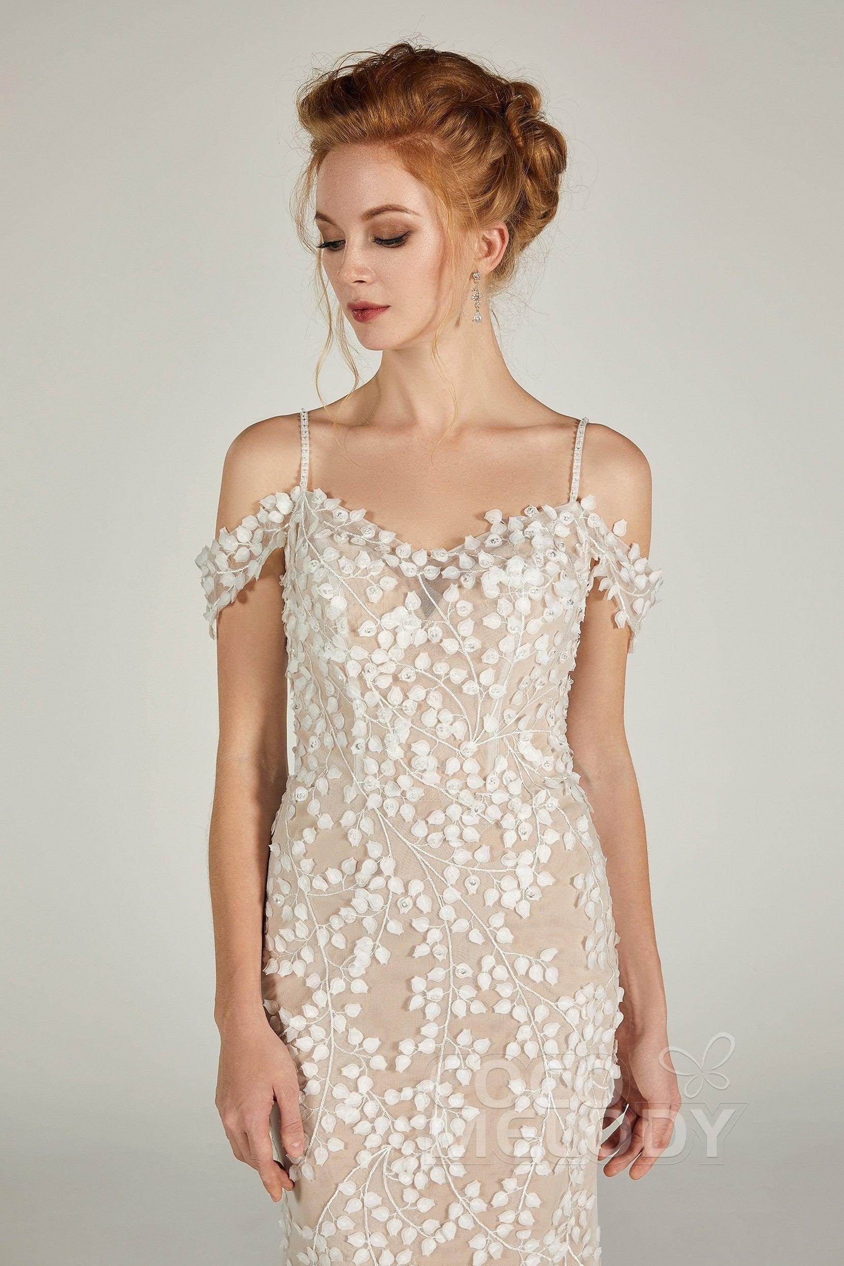 Sheath Spaghetti Court Tulle Knitted Fabric Wedding Dress COCOMELODY CW2130, 45 Days / As Picture:Ivory/Nude / US2-UK4-EUR32 Sheath Spaghetti Court Tulle Knitted Fabric Wedding Dress COCOMELODY CW2130, 45 Days / As Picture:Ivory/Nude / US2-UK4-EUR32