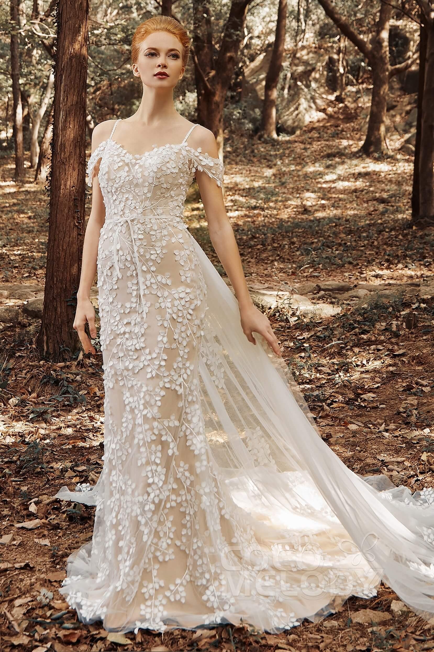 Sheath Court Train Tulle Knitted Fabric Wedding Dress CW2130 - COCOMELODY