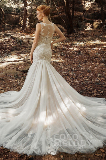 Trumpet-Mermaid Court Train Tulle Wedding Dress CW2132