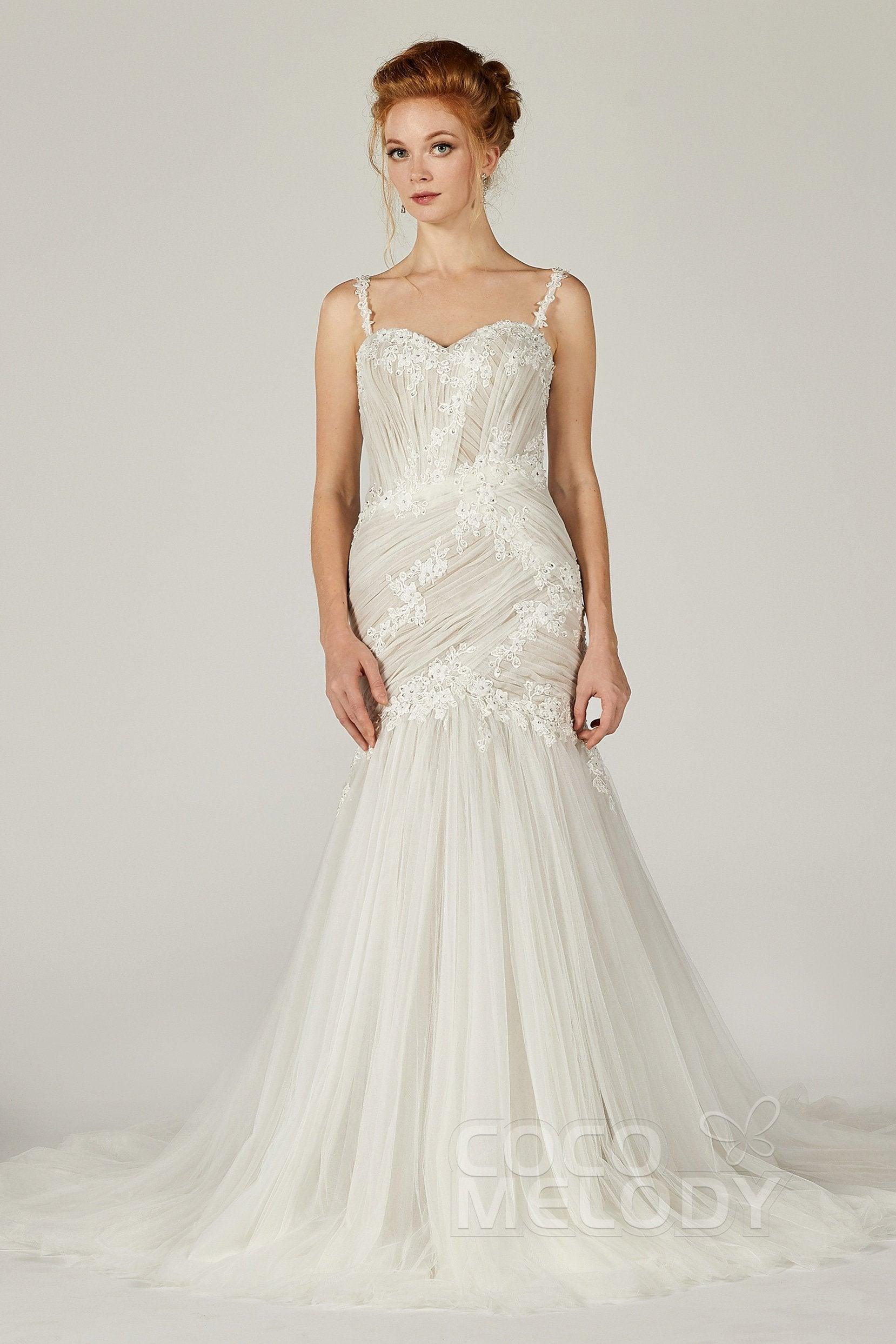 Trumpet-Mermaid Court Train Tulle Wedding Dress CW2132 - COCOMELODY