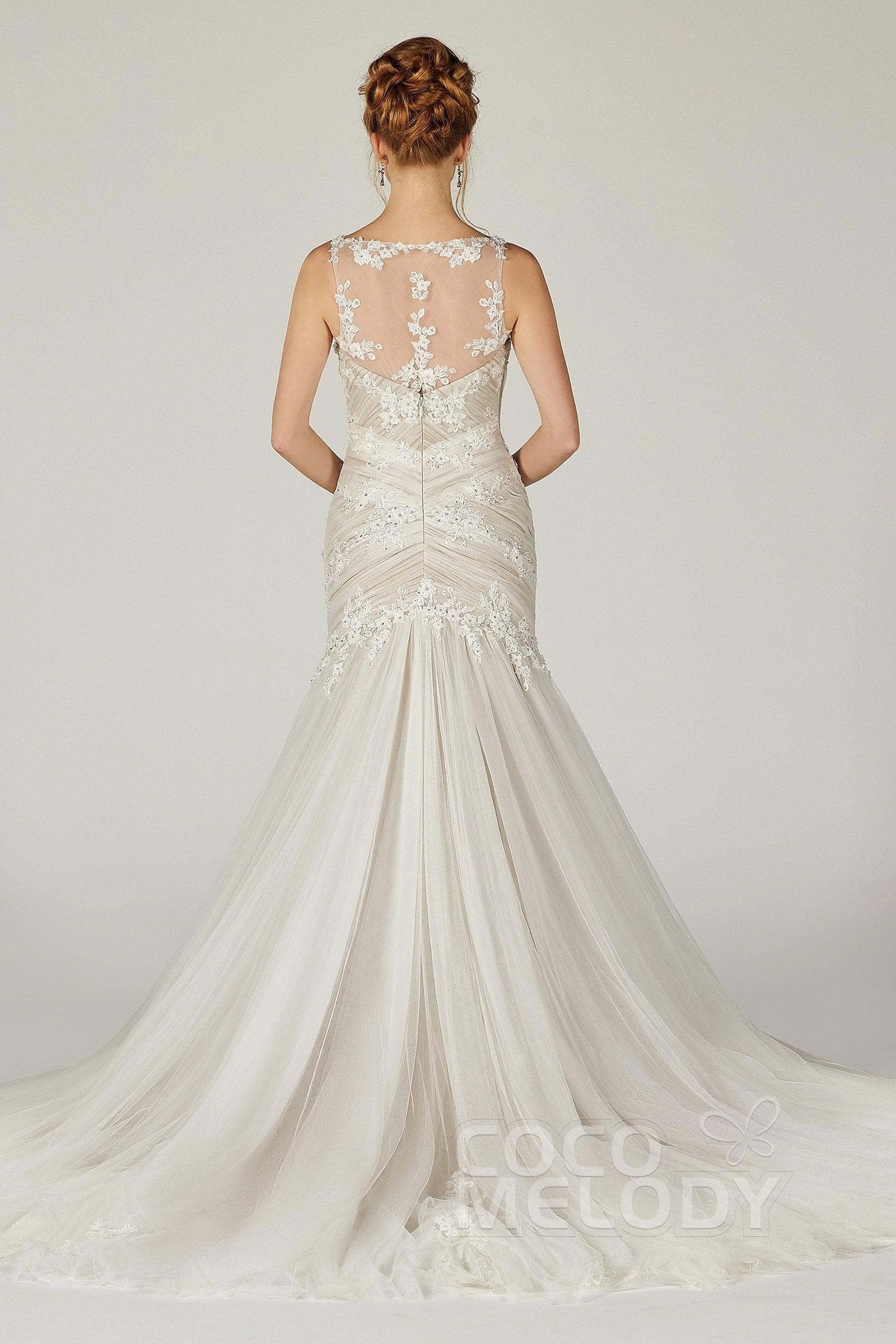 Trumpet-Mermaid Court Train Tulle Wedding Dress CW2132 - COCOMELODY