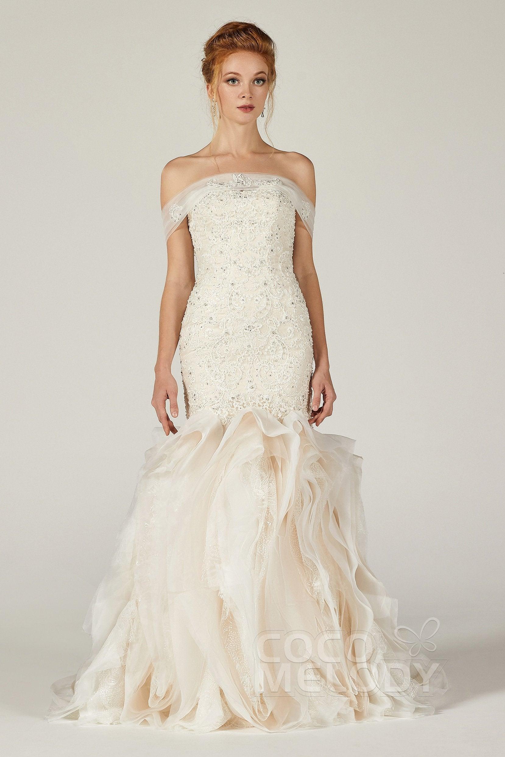 Trumpet-Mermaid Court Train Tulle Satin Wedding Dress CW2133 - COCOMELODY