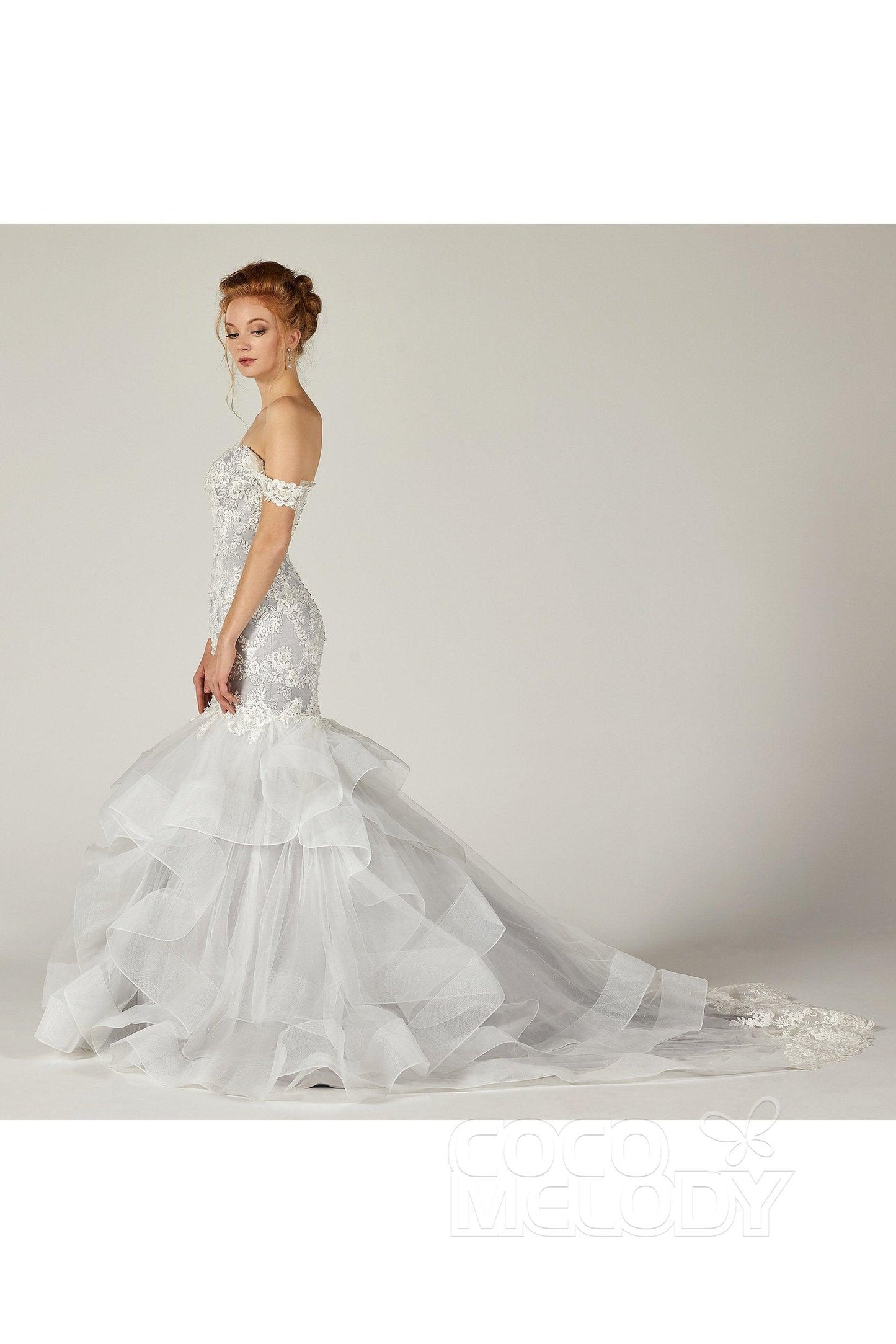 Trumpet Court Train Tulle Elastic Satin Wedding Dress CW2138 - COCOMELODY