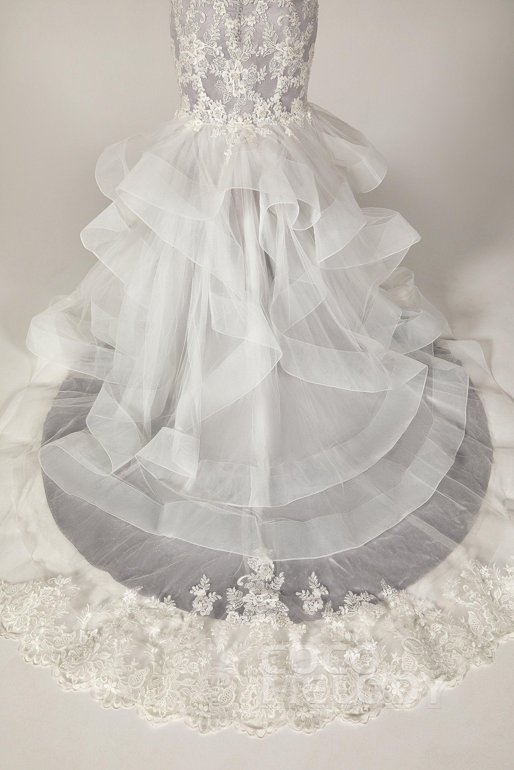 Trumpet Court Train Tulle Elastic Satin Wedding Dress CW2138 - COCOMELODY
