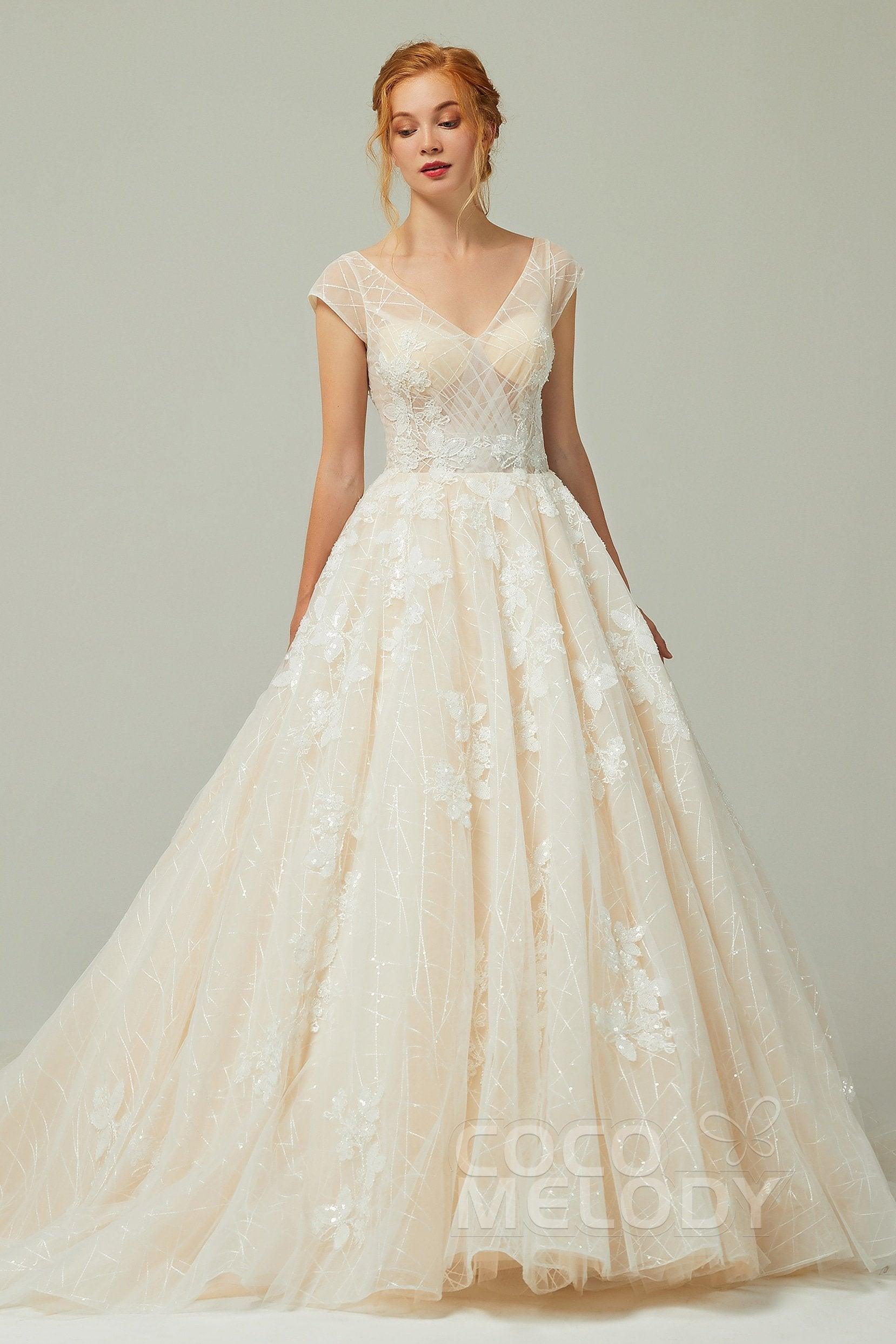 A-Line Chapel Train Tulle Wedding Dress CW2168 - COCOMELODY