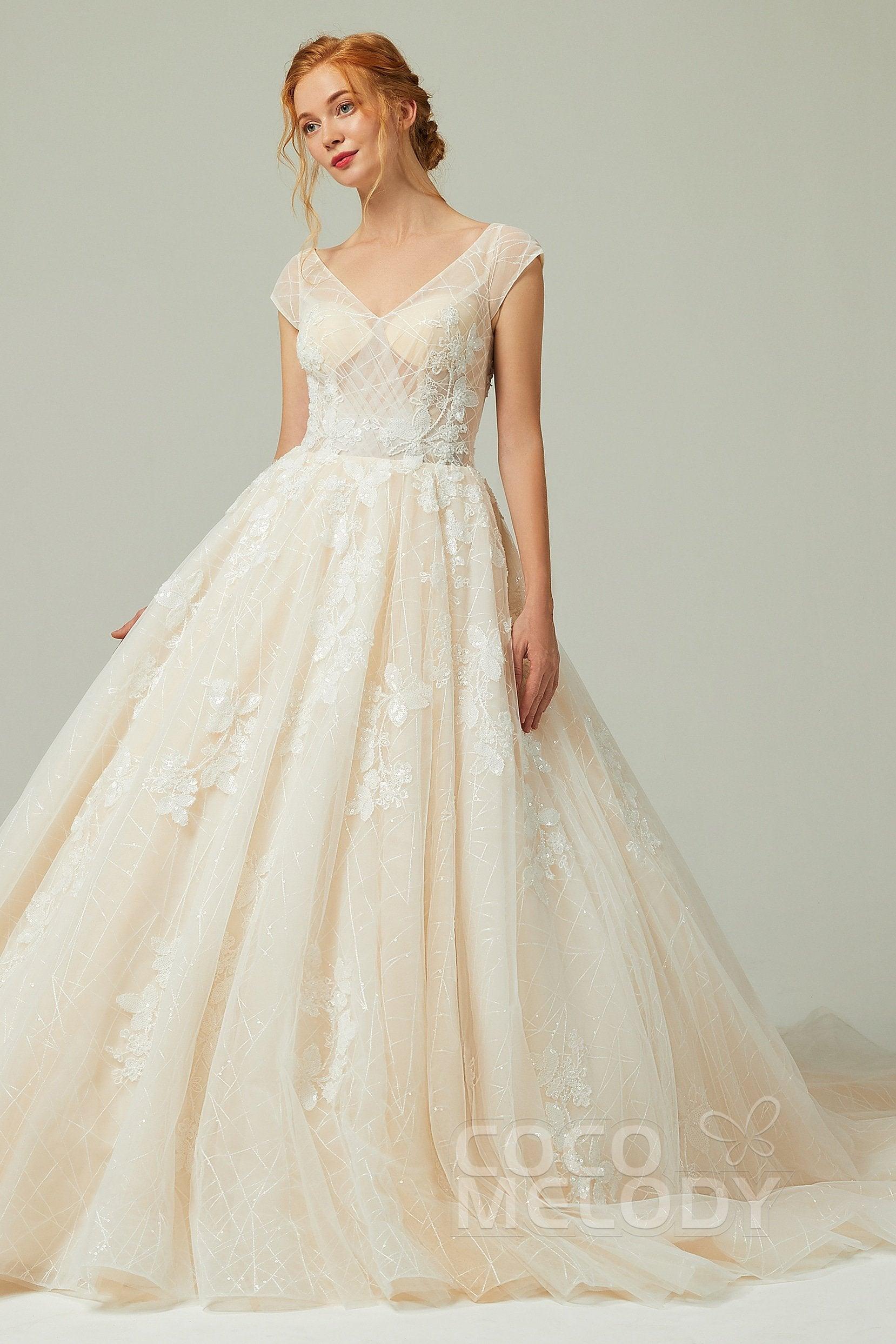 A-Line Chapel Train Tulle Wedding Dress CW2168 - COCOMELODY