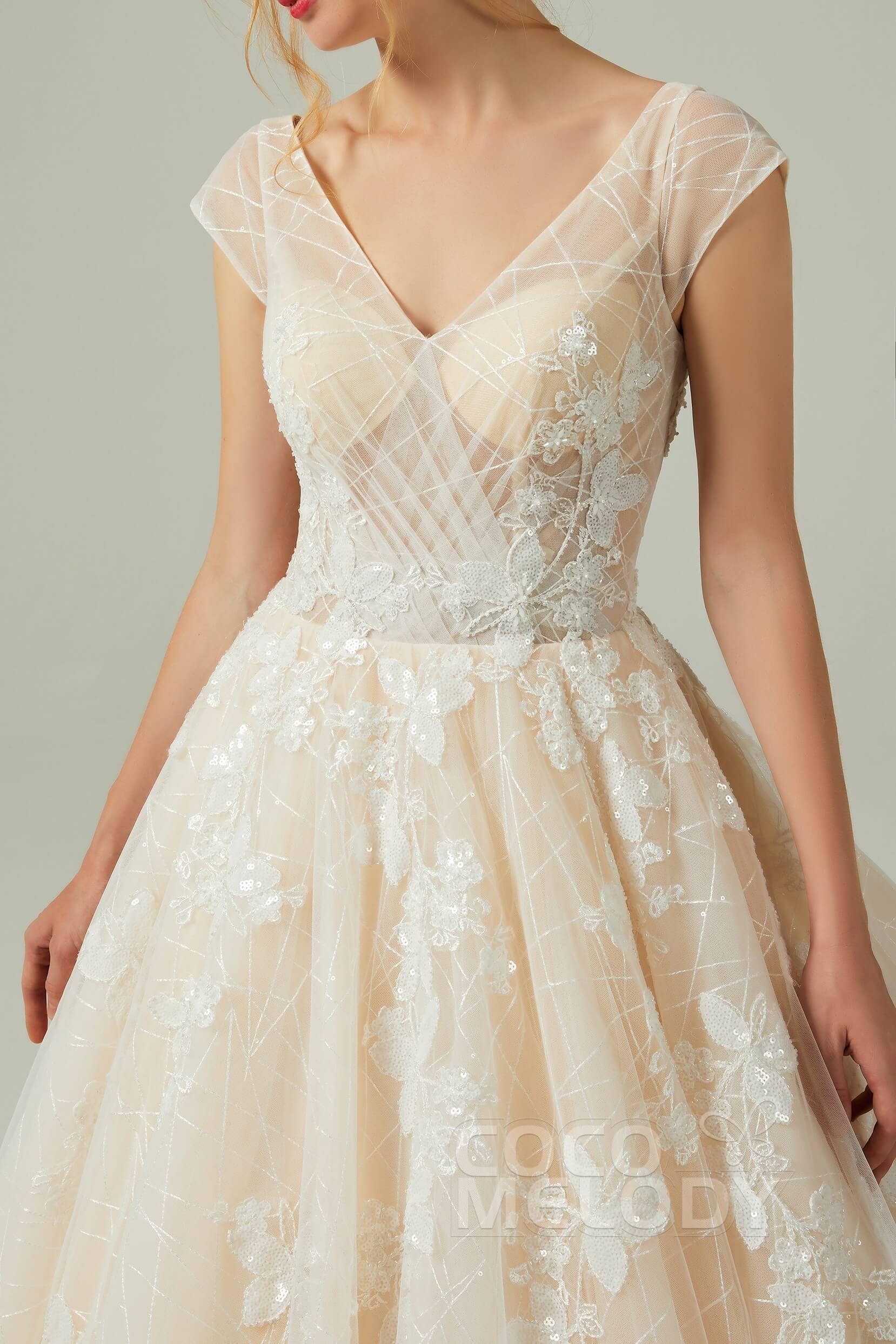 A-Line Chapel Train Tulle Wedding Dress CW2168 - COCOMELODY