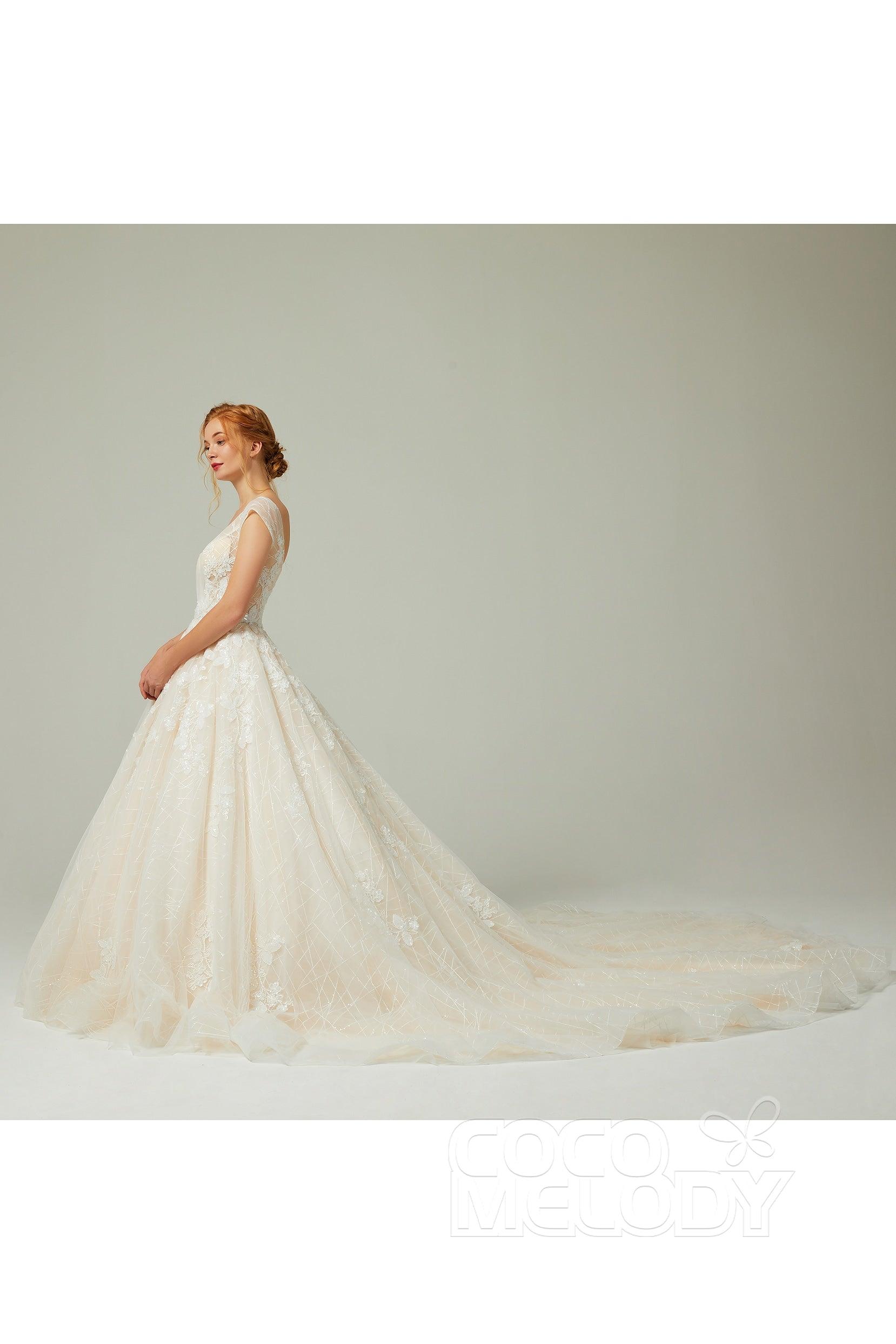A-Line Chapel Train Tulle Wedding Dress CW2168 - COCOMELODY