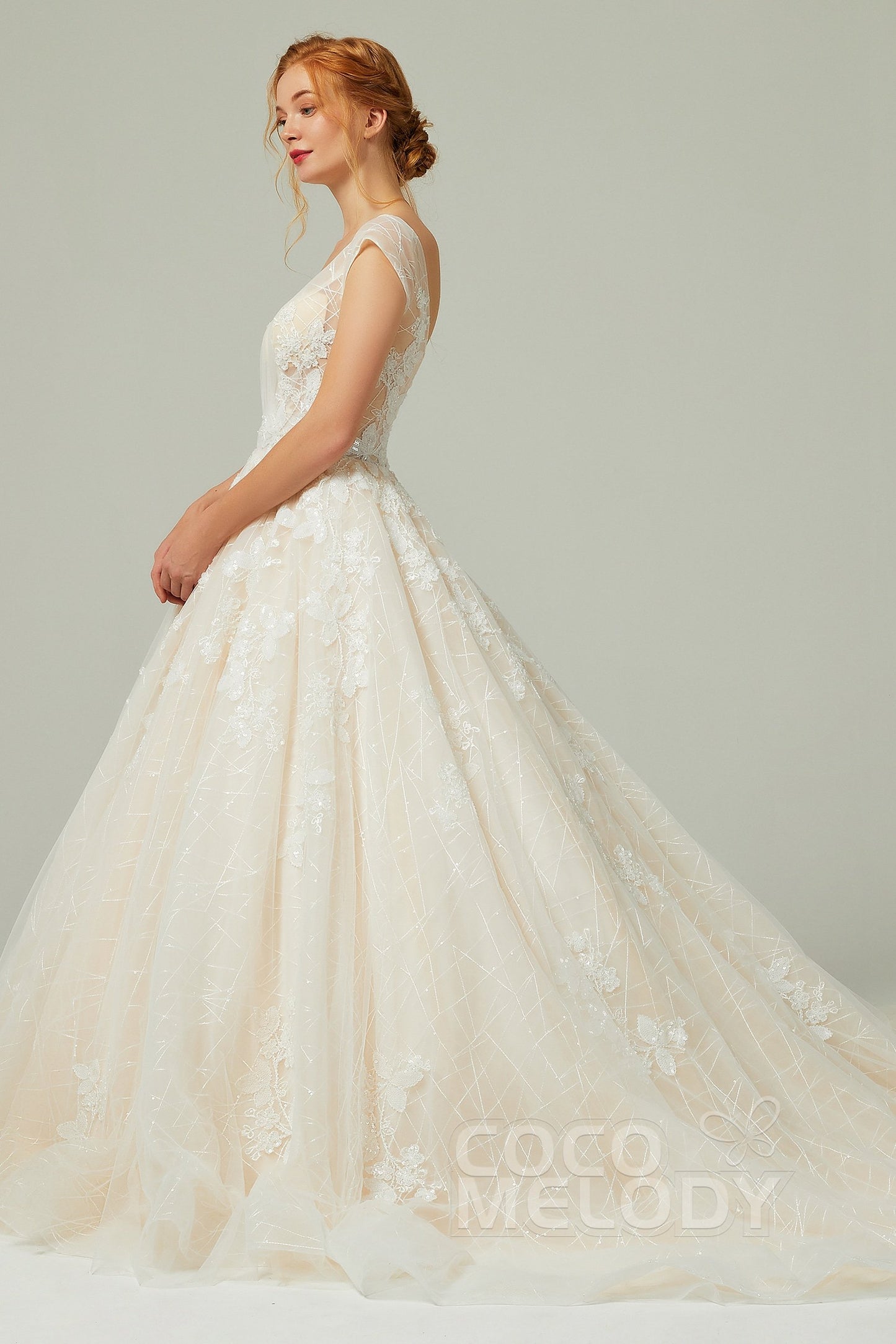 A-Line Chapel Train Tulle Wedding Dress CW2168