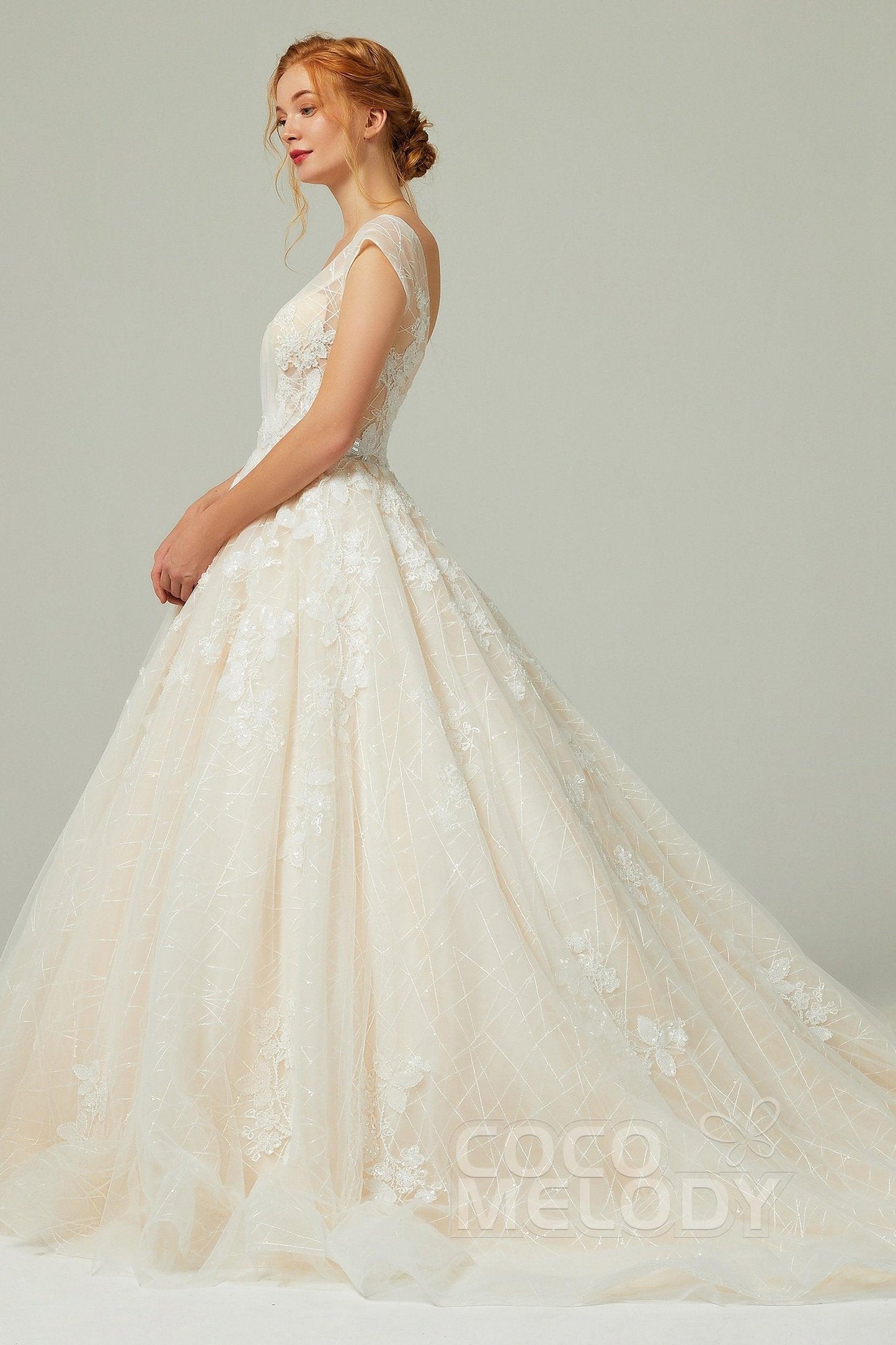 A-Line Chapel Train Tulle Wedding Dress CW2168 - COCOMELODY