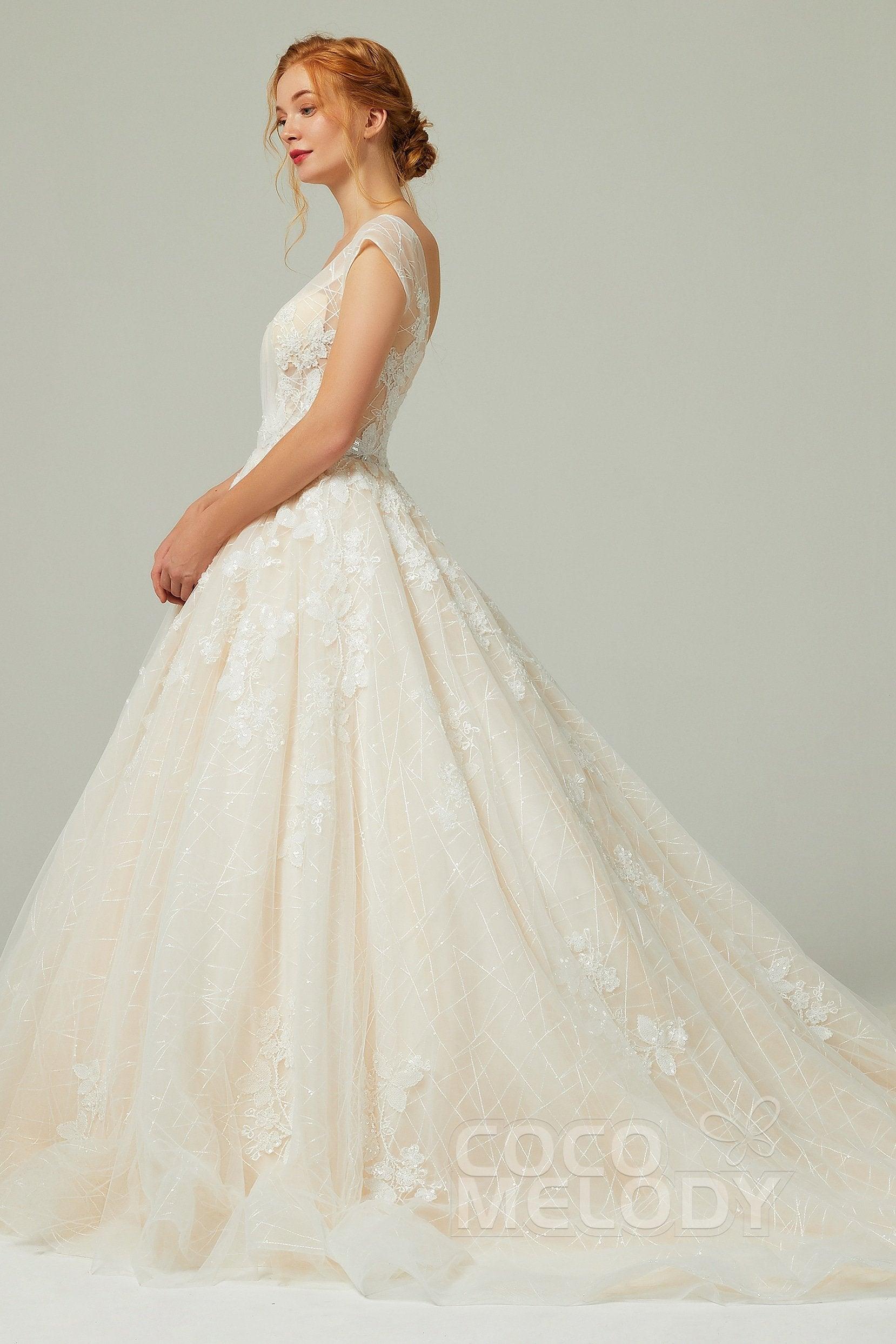 A-Line Chapel Train Tulle Wedding Dress CW2168 - COCOMELODY