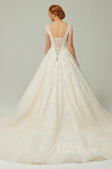 A-Line Chapel Train Tulle Wedding Dress CW2168 - COCOMELODY