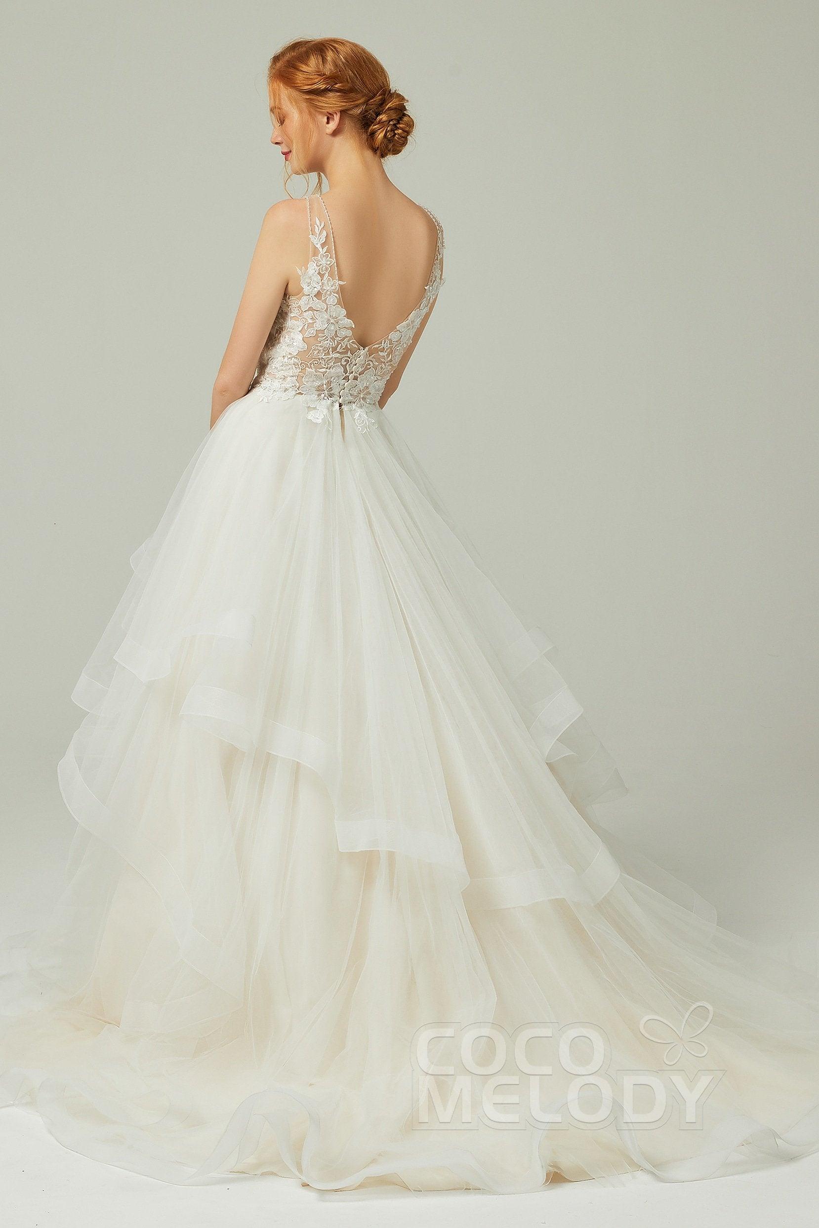 A-Line Court Train Tulle Wedding Dress CW2179 - COCOMELODY