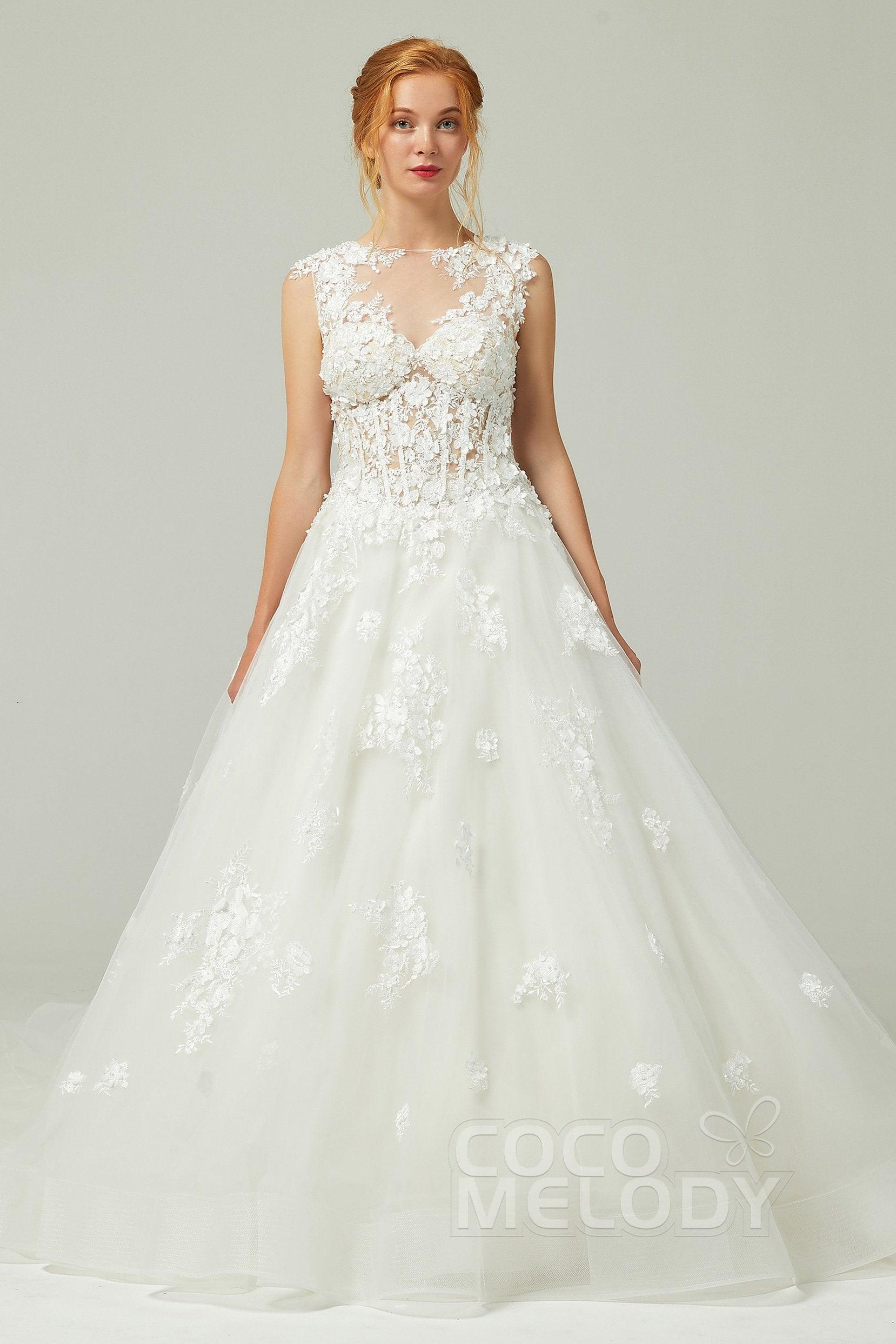 A-Line Court Train Tulle Wedding Dress CW2200 - COCOMELODY
