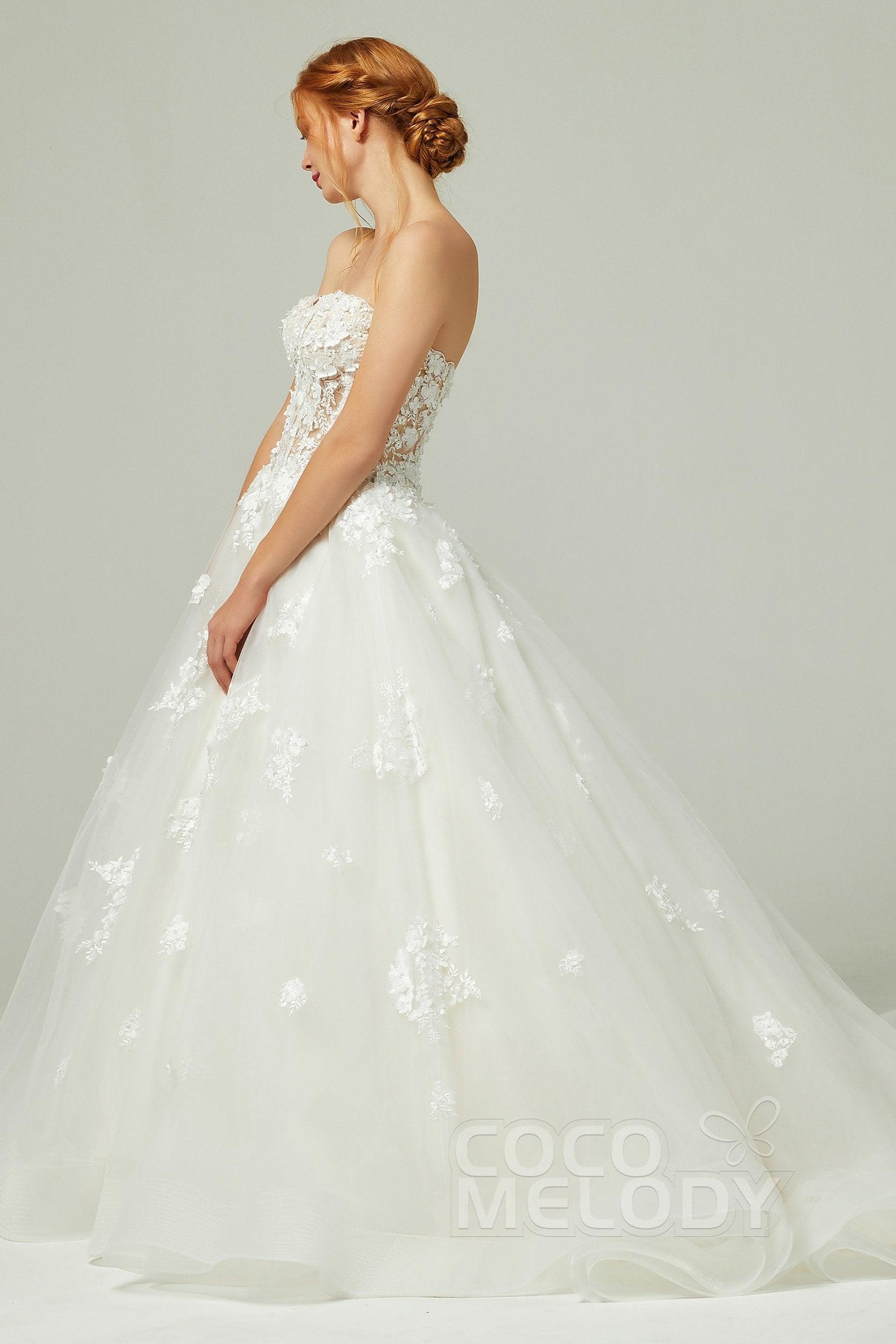 A-Line Court Train Tulle Wedding Dress CW2200 - COCOMELODY