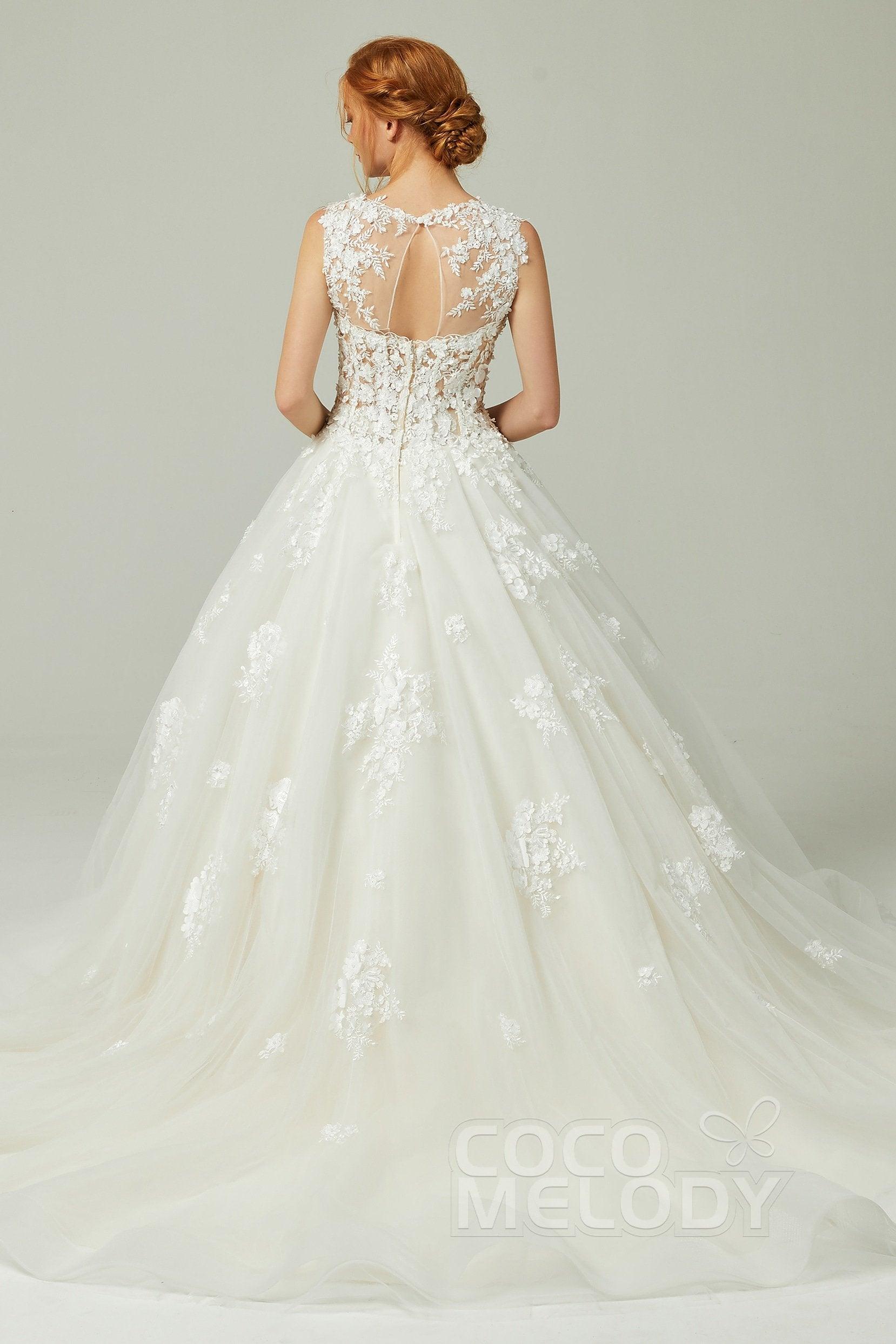 A-Line Court Train Tulle Wedding Dress CW2200 - COCOMELODY