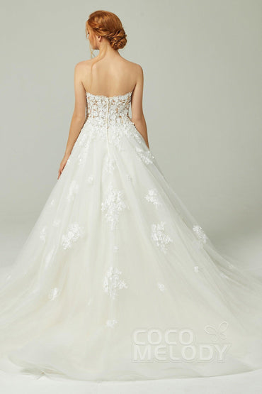 A-Line Court Train Tulle Wedding Dress CW2200 - COCOMELODY