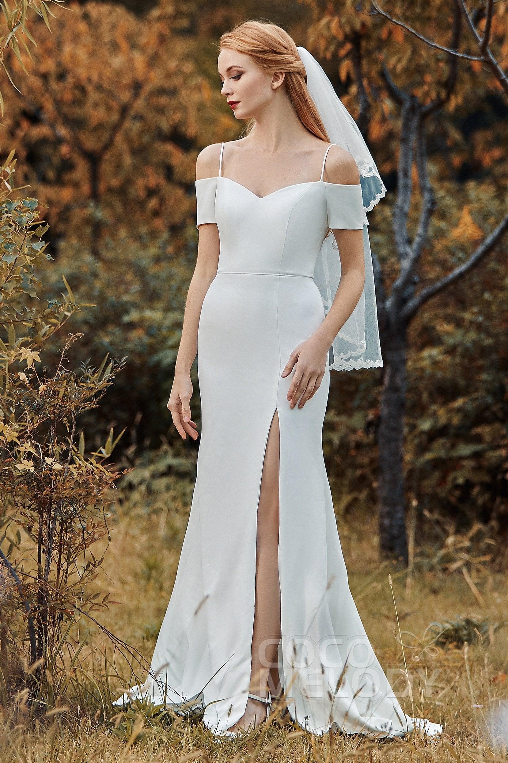 Trumpet Sweep Train Elastic Fabric Wedding Dress CW2215 - COCOMELODY