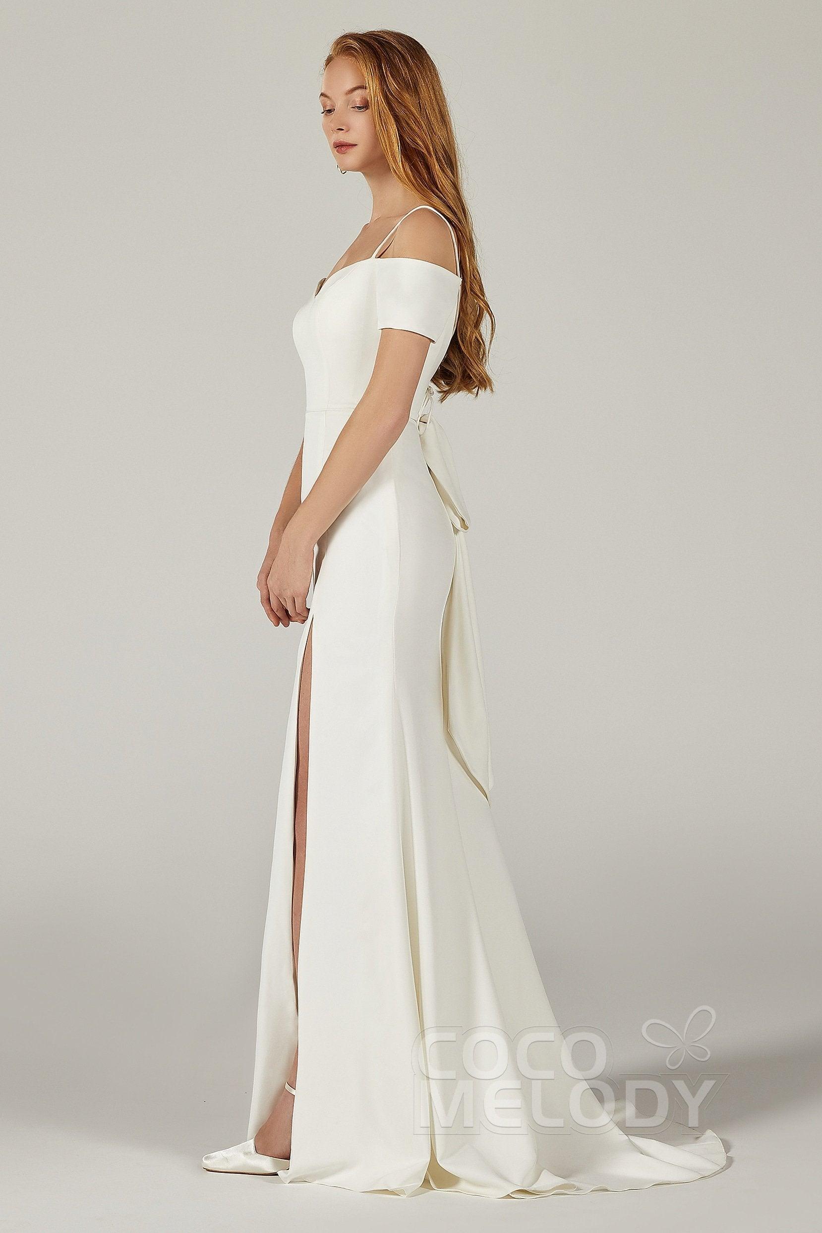 Trumpet Sweep Train Elastic Fabric Wedding Dress CW2215 - COCOMELODY