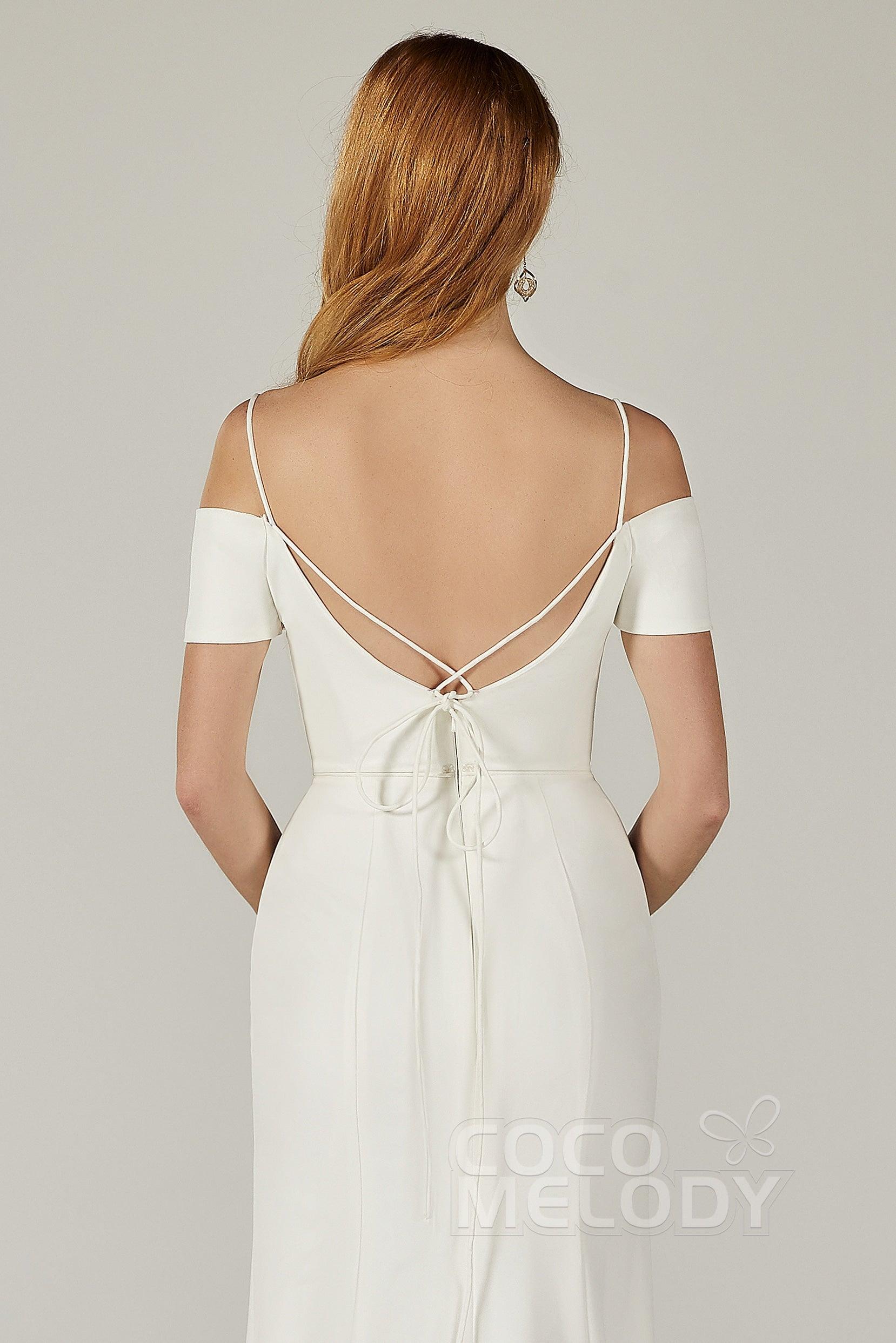 Trumpet Sweep Train Elastic Fabric Wedding Dress CW2215 - COCOMELODY
