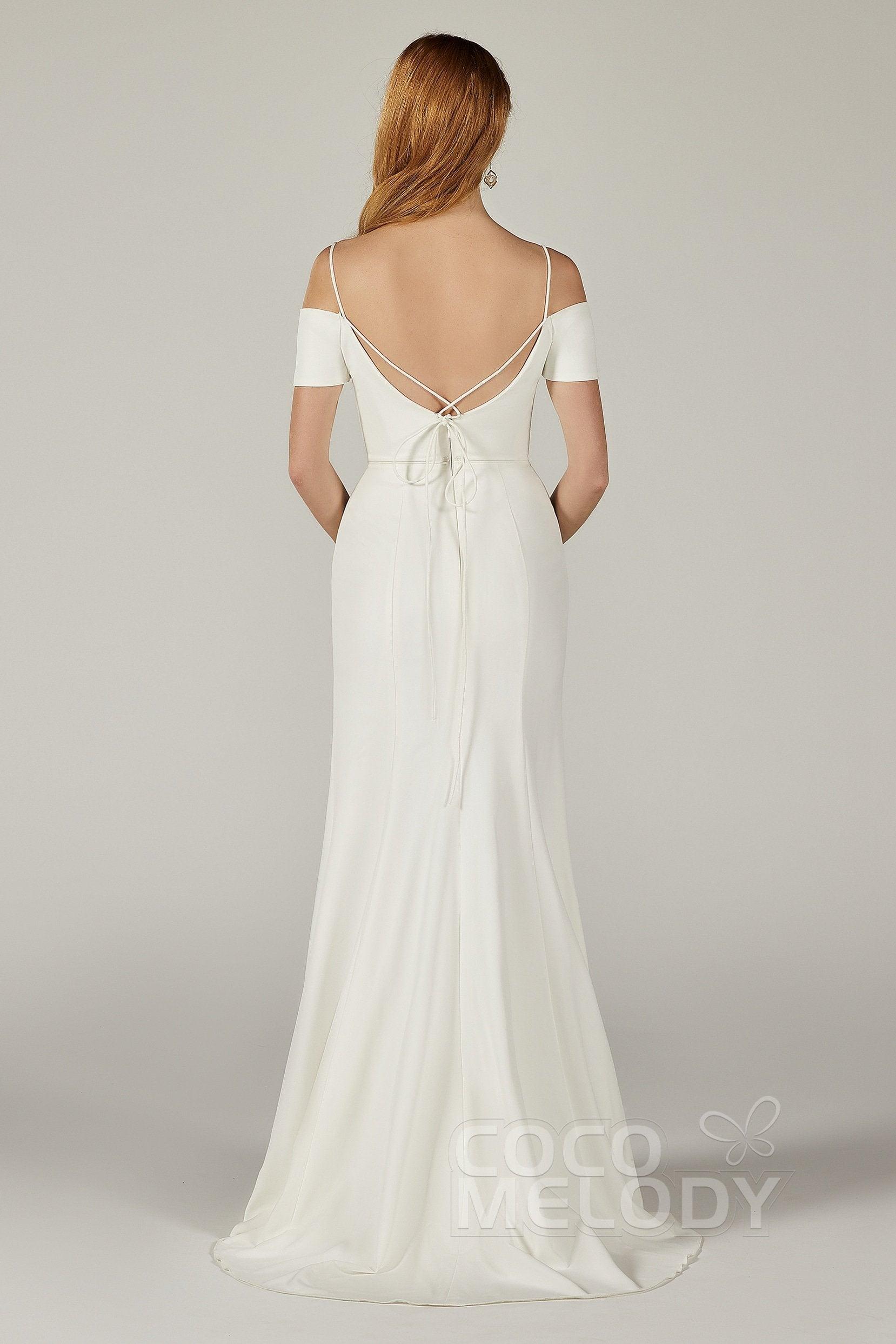Trumpet Sweep Train Elastic Fabric Wedding Dress CW2215 - COCOMELODY