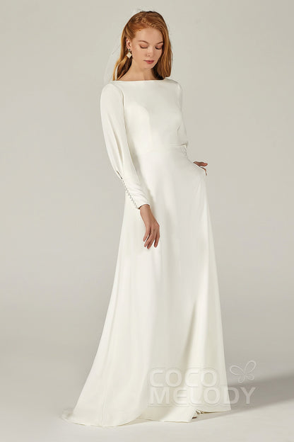 A-Line Sweep-Brush Train Elastic Fabric Wedding Dress CW2218
