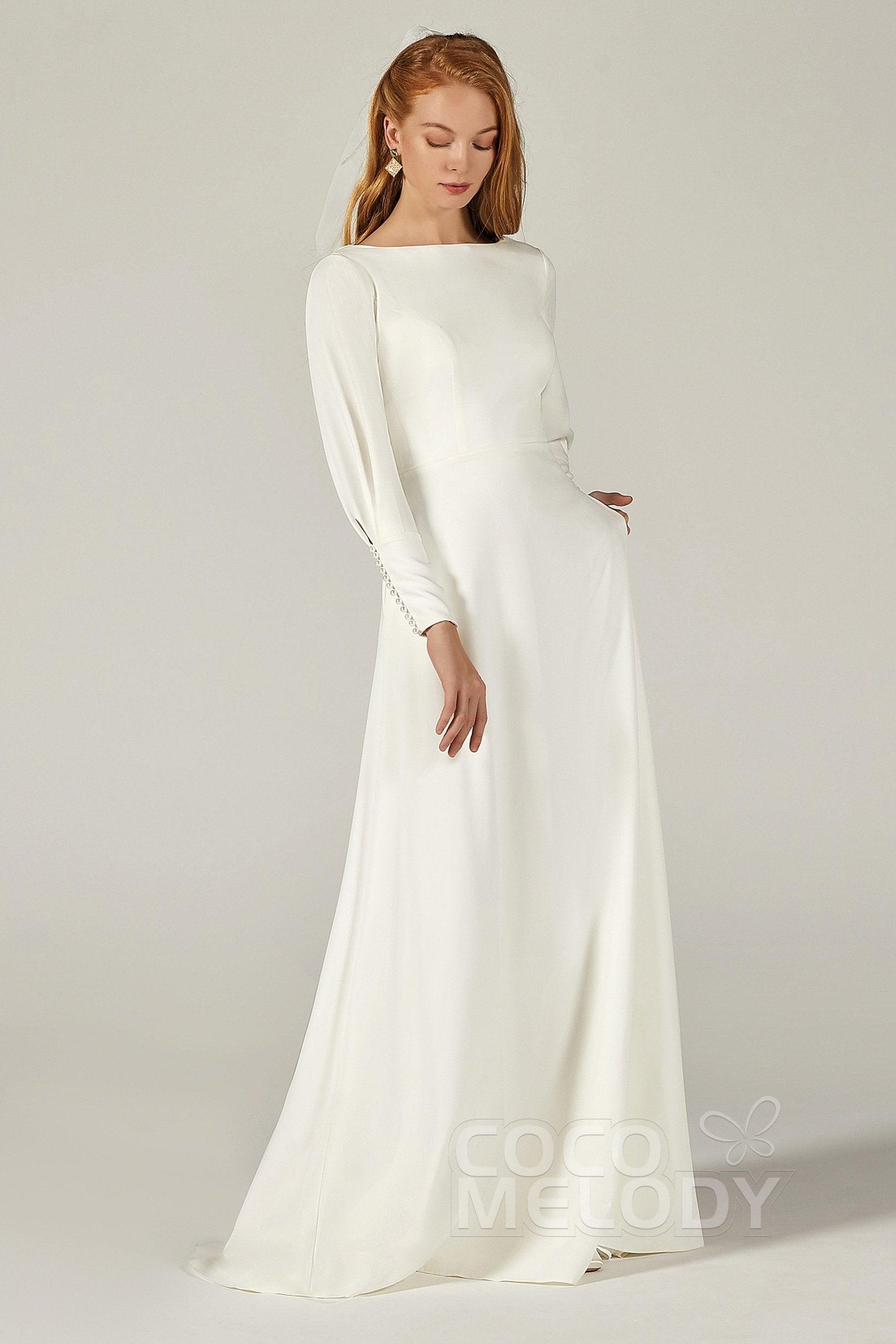 A-Line Sweep-Brush Train Elastic Fabric Wedding Dress CW2218 - COCOMELODY