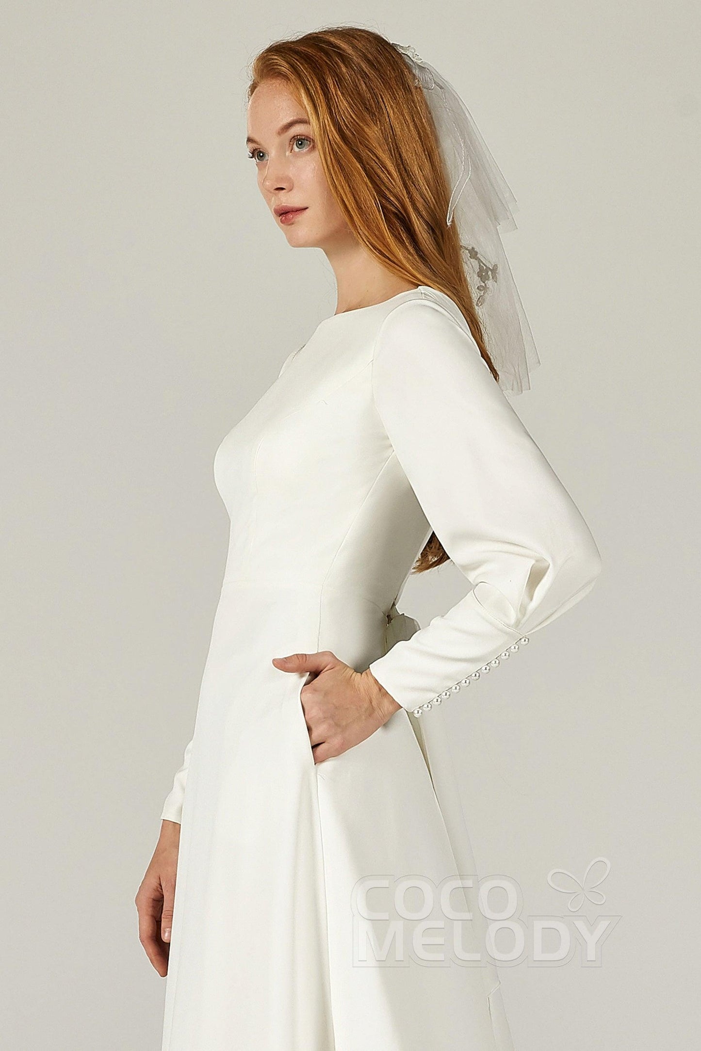 A-Line Sweep-Brush Train Elastic Fabric Wedding Dress CW2218 - COCOMELODY