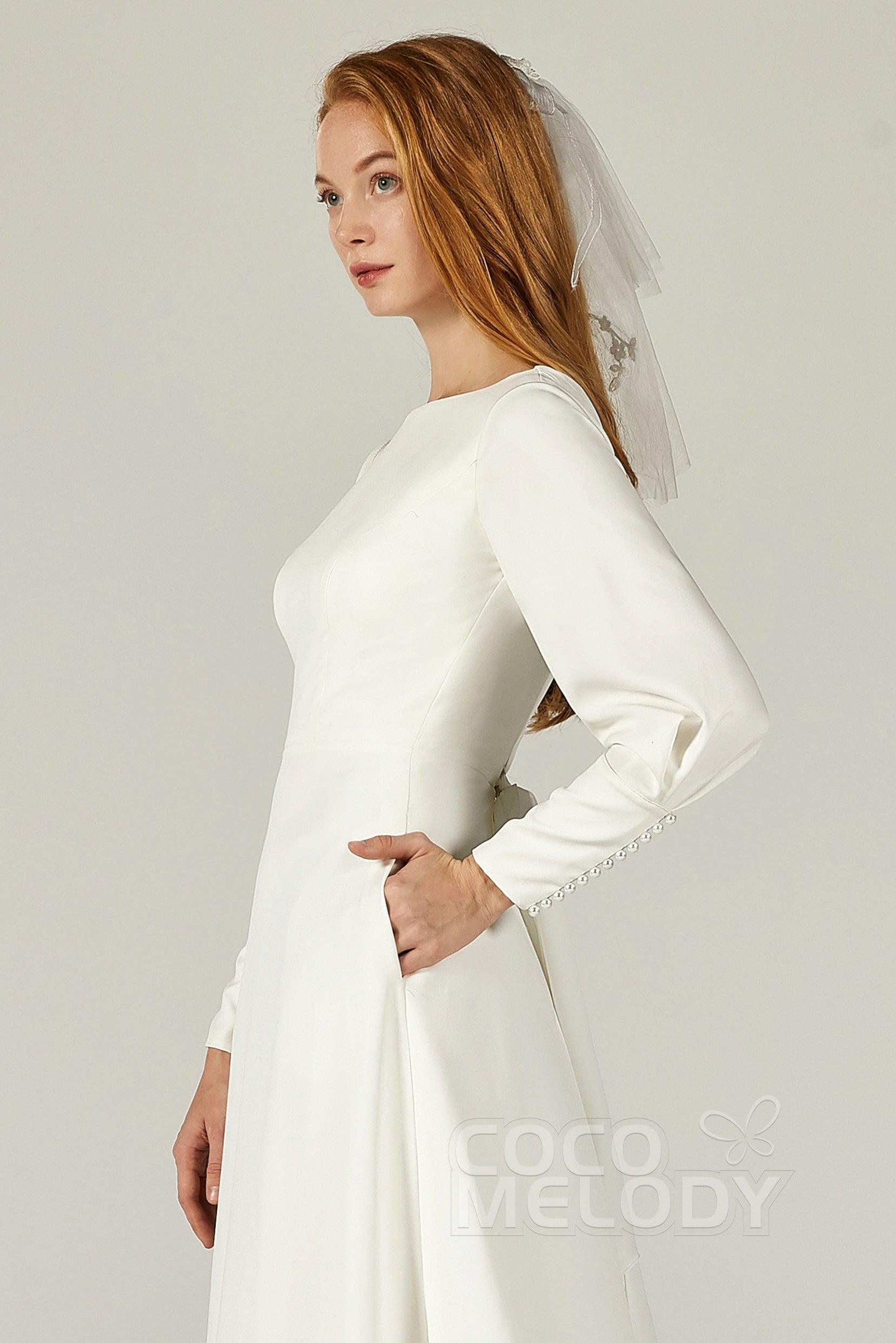 A-Line Sweep-Brush Train Elastic Fabric Wedding Dress CW2218 - COCOMELODY