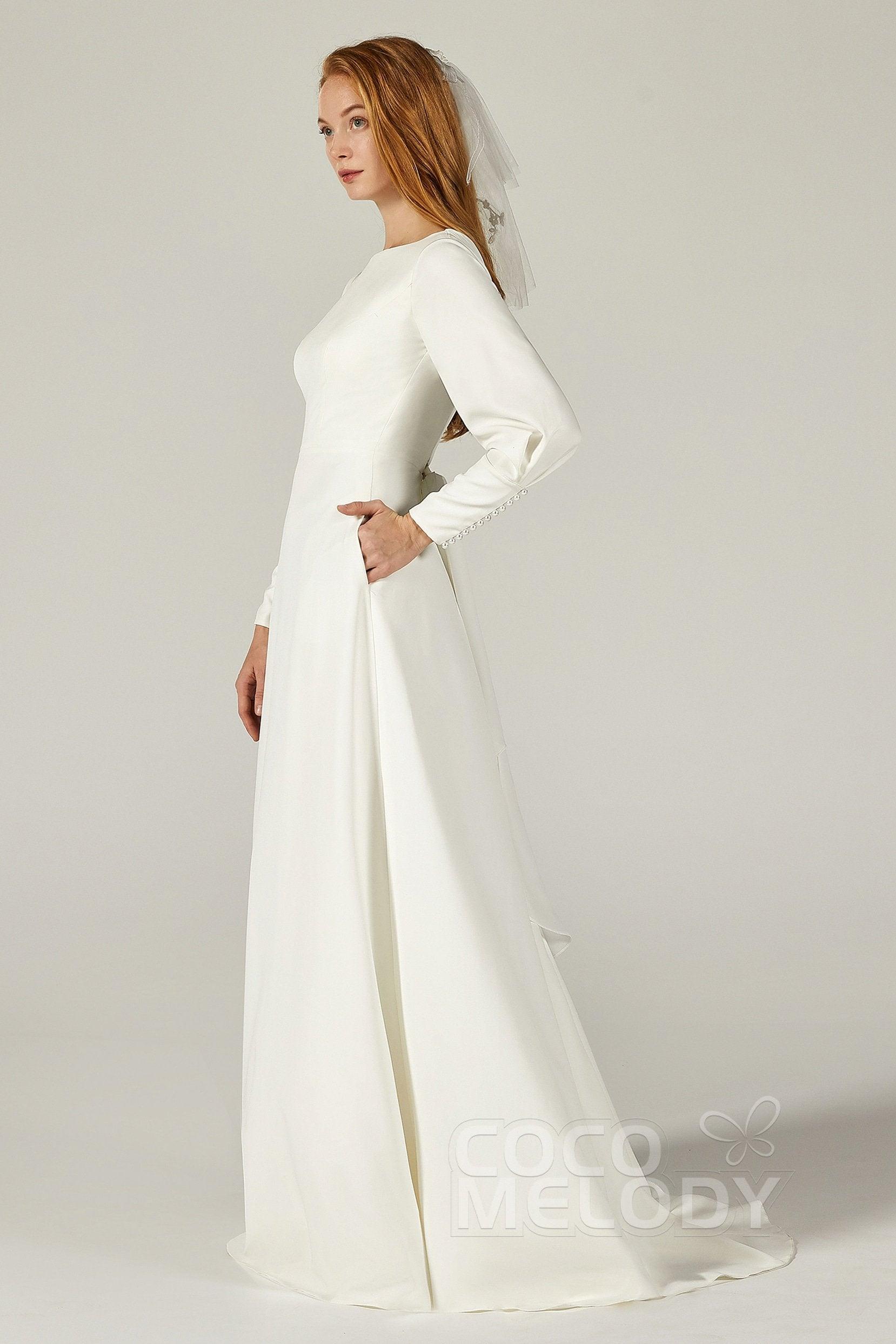 A-Line Sweep-Brush Train Elastic Fabric Wedding Dress CW2218 - COCOMELODY