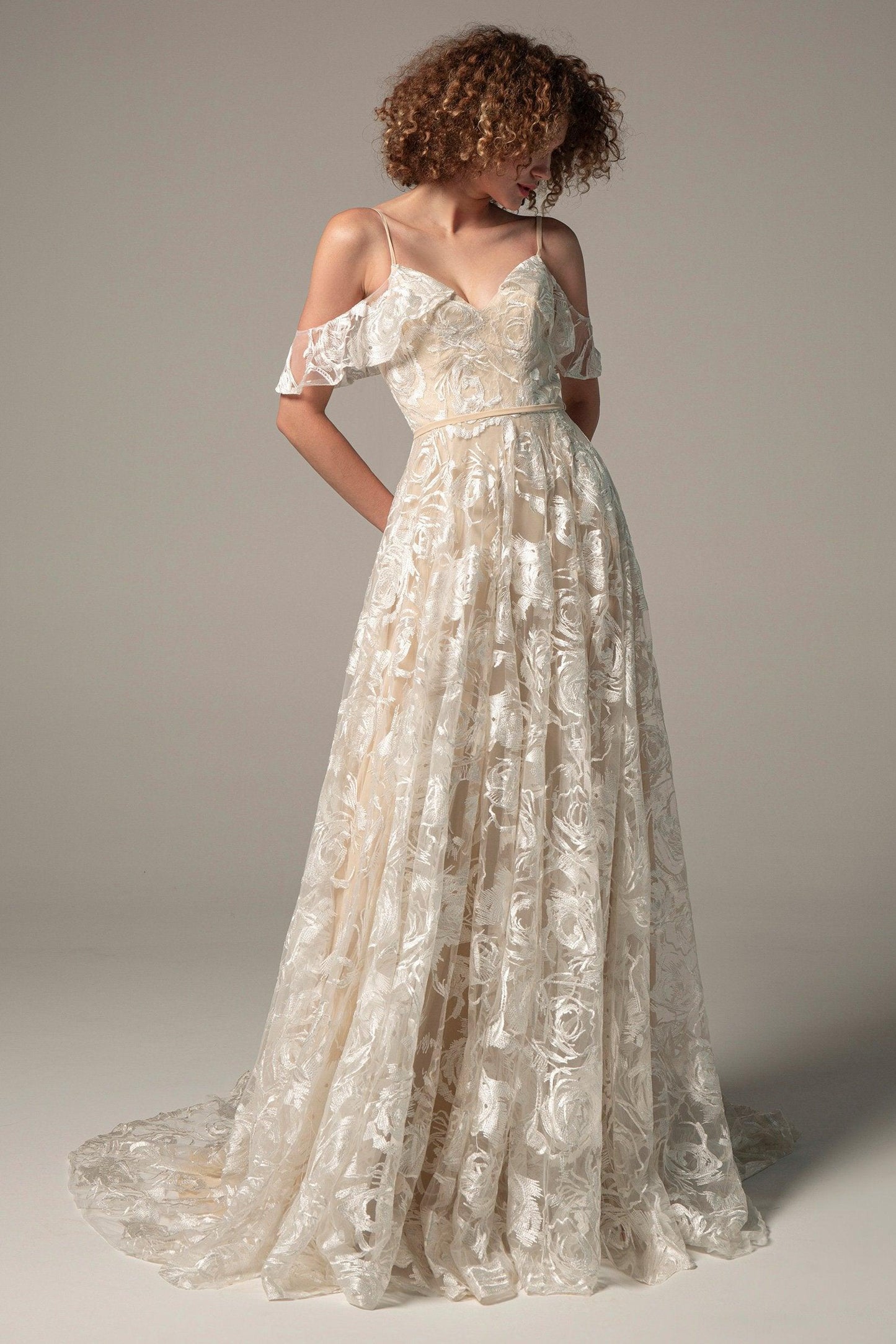 A-Line Court Train Lace Wedding Dress CW2224 - COCOMELODY