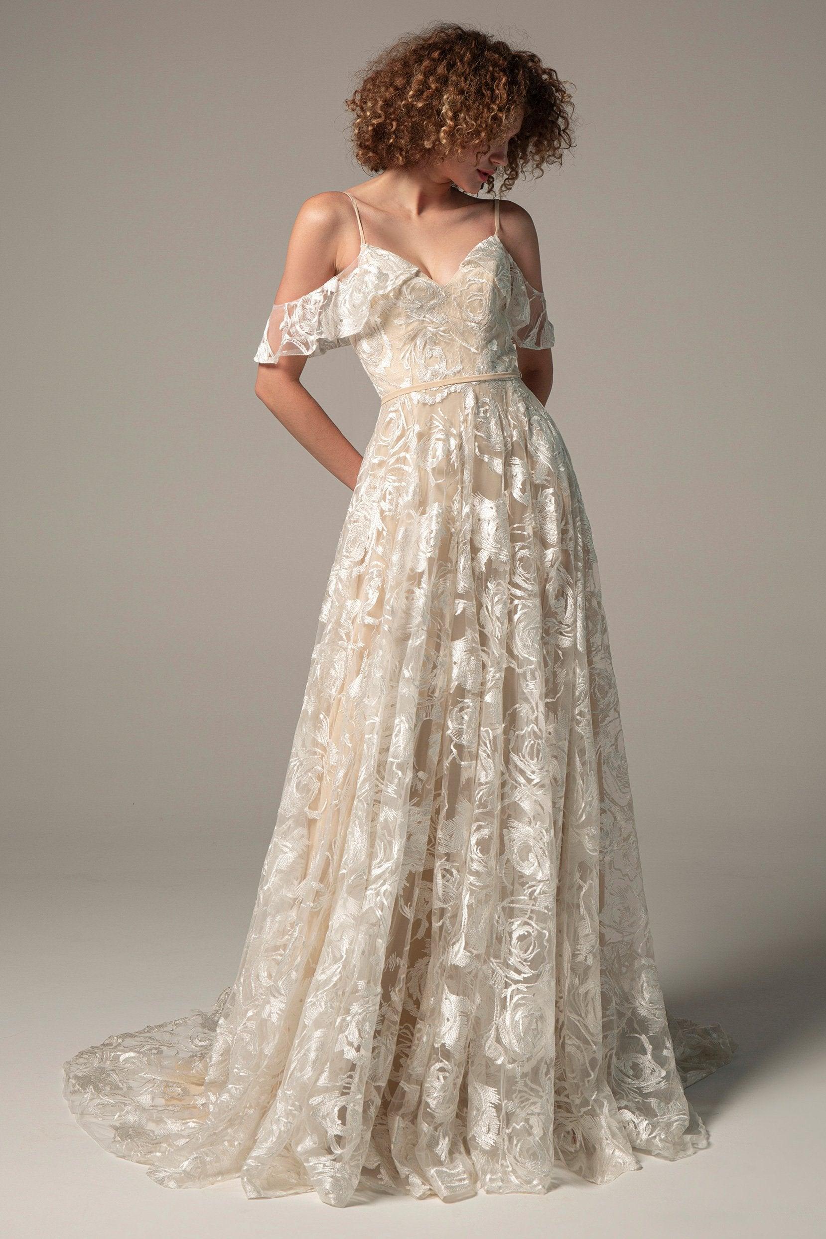 A-Line Court Train Lace Wedding Dress CW2224 - COCOMELODY
