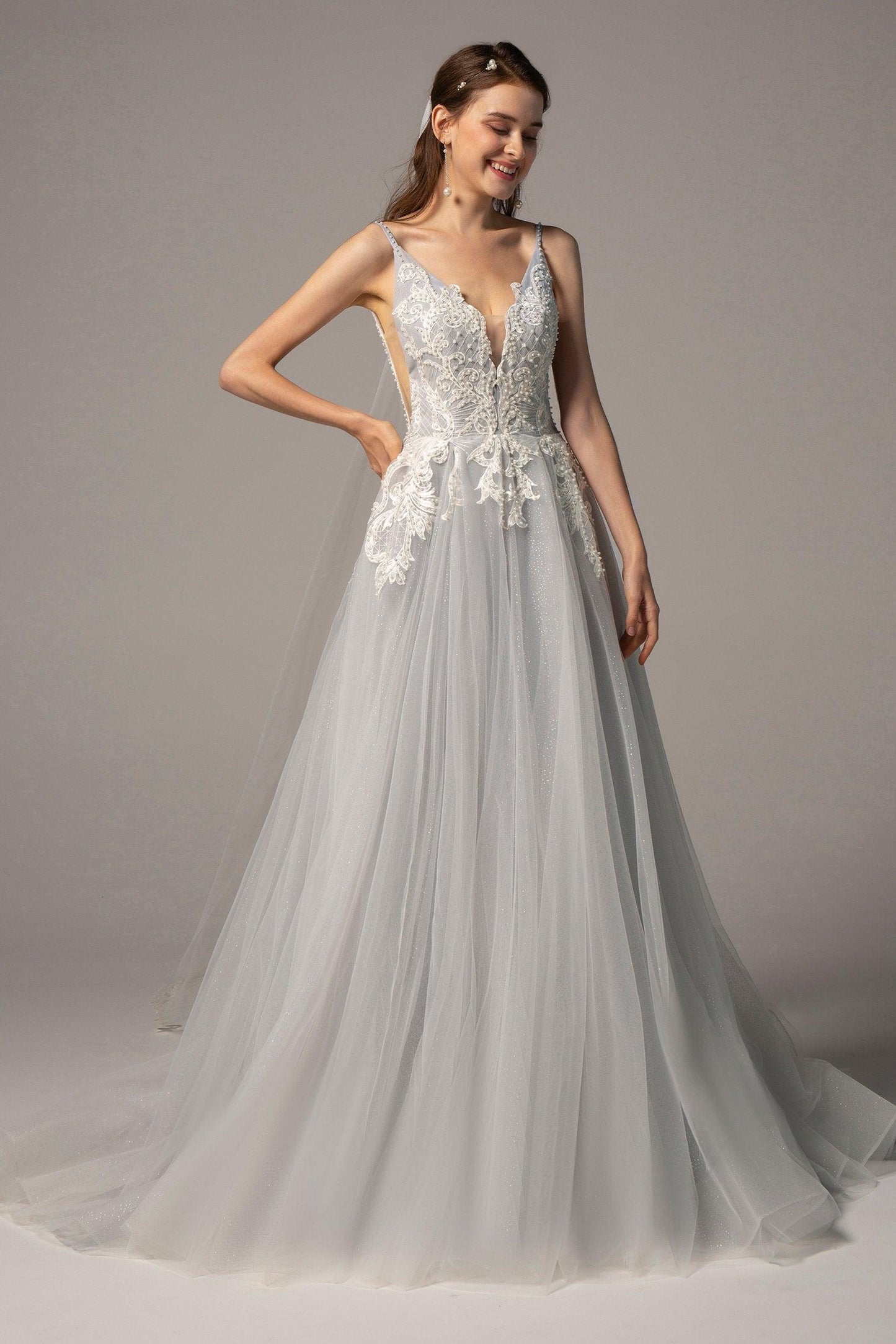 A-Line Court Train Tulle Wedding Dress CW2237 - COCOMELODY