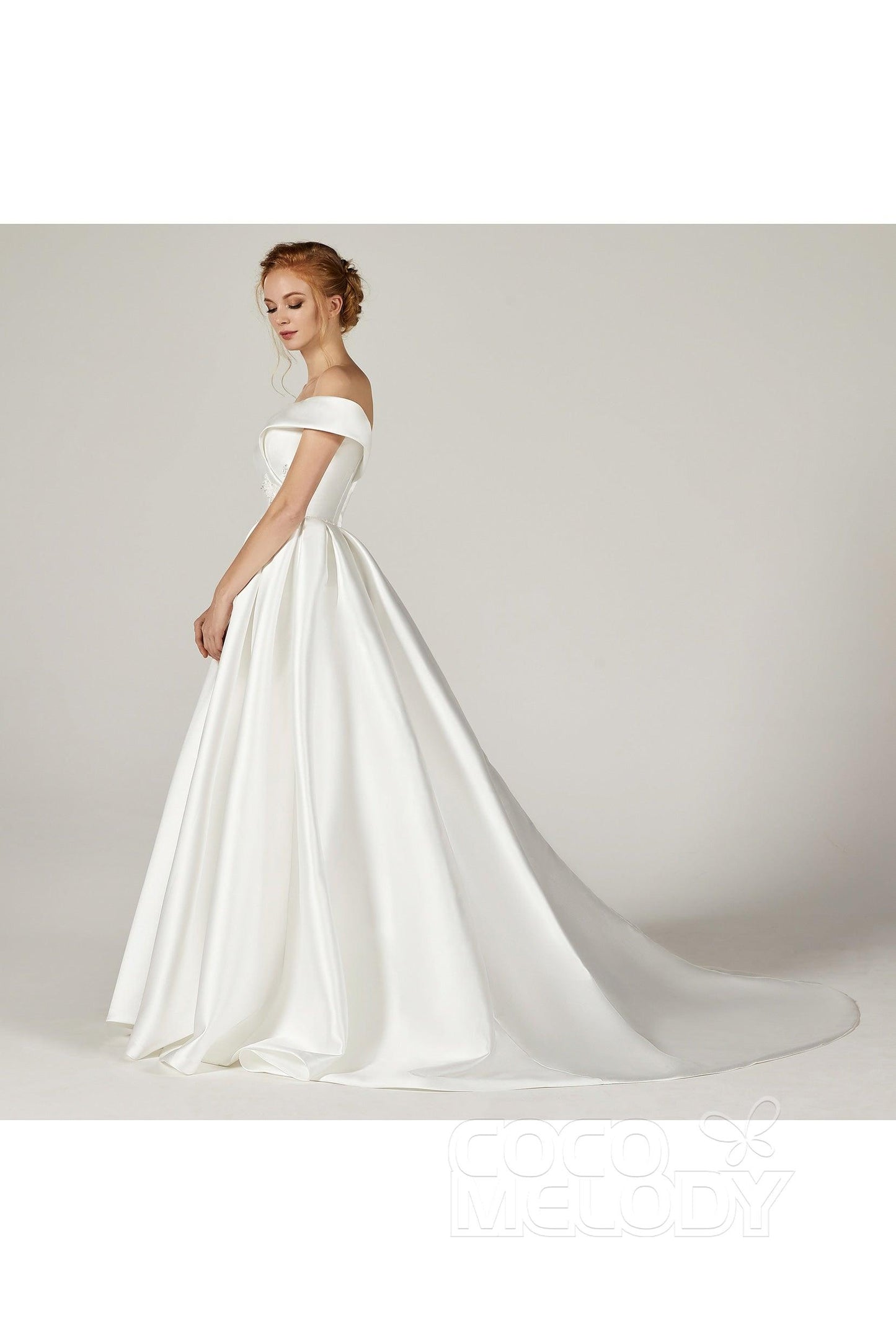 A-Line Court Train Mikado Wedding Dress CW2289 - COCOMELODY