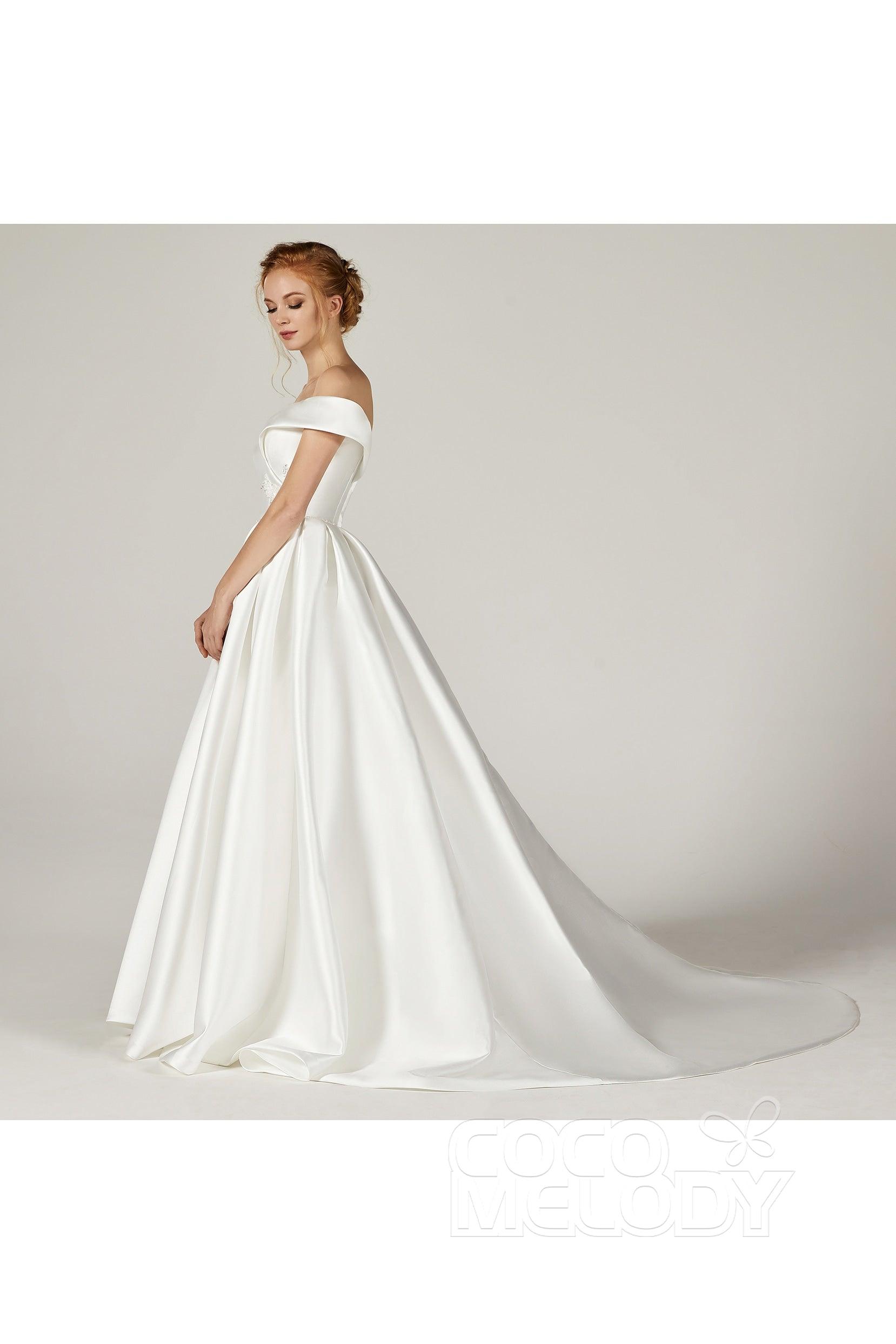 A-Line Court Train Mikado Wedding Dress CW2289 - COCOMELODY