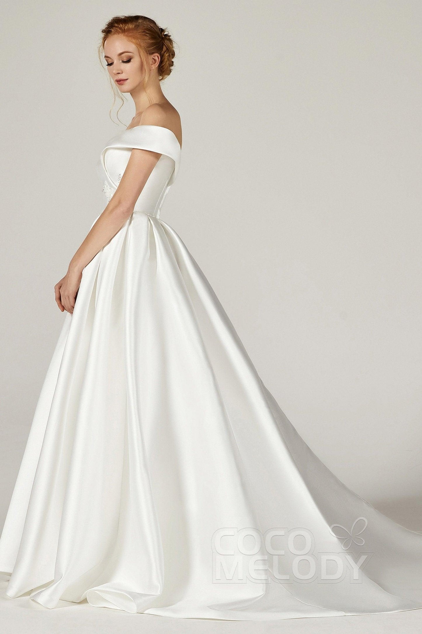 A-Line Court Train Mikado Wedding Dress CW2289 - COCOMELODY