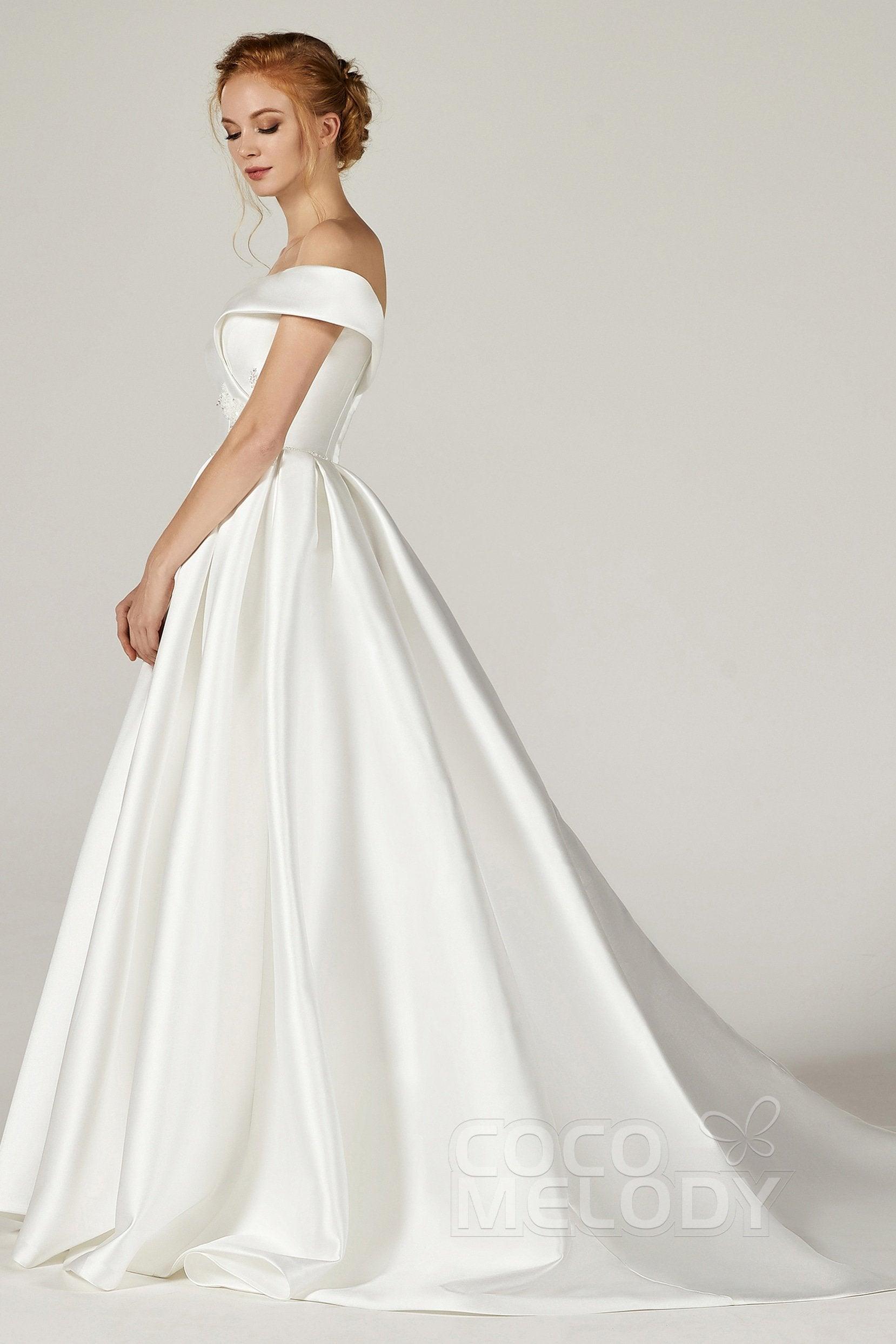 A-Line Court Train Mikado Wedding Dress CW2289 - COCOMELODY