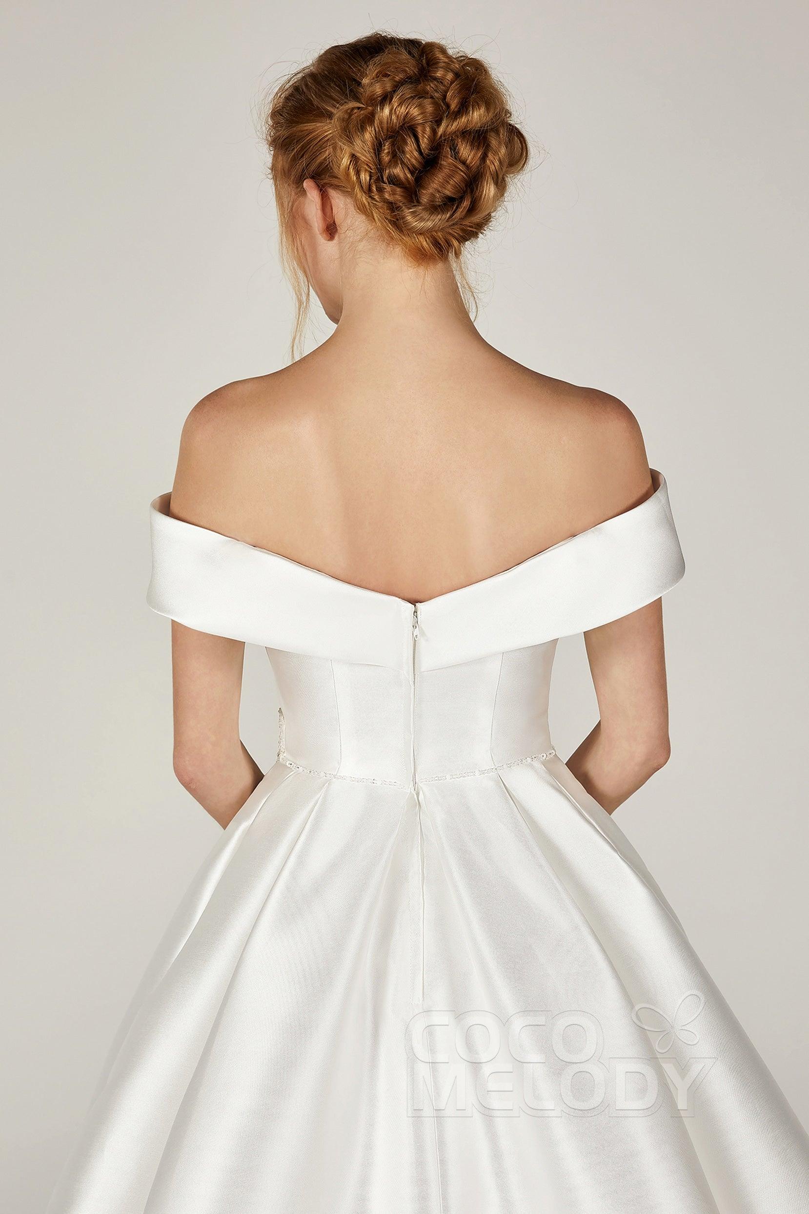 A-Line Court Train Mikado Wedding Dress CW2289 - COCOMELODY