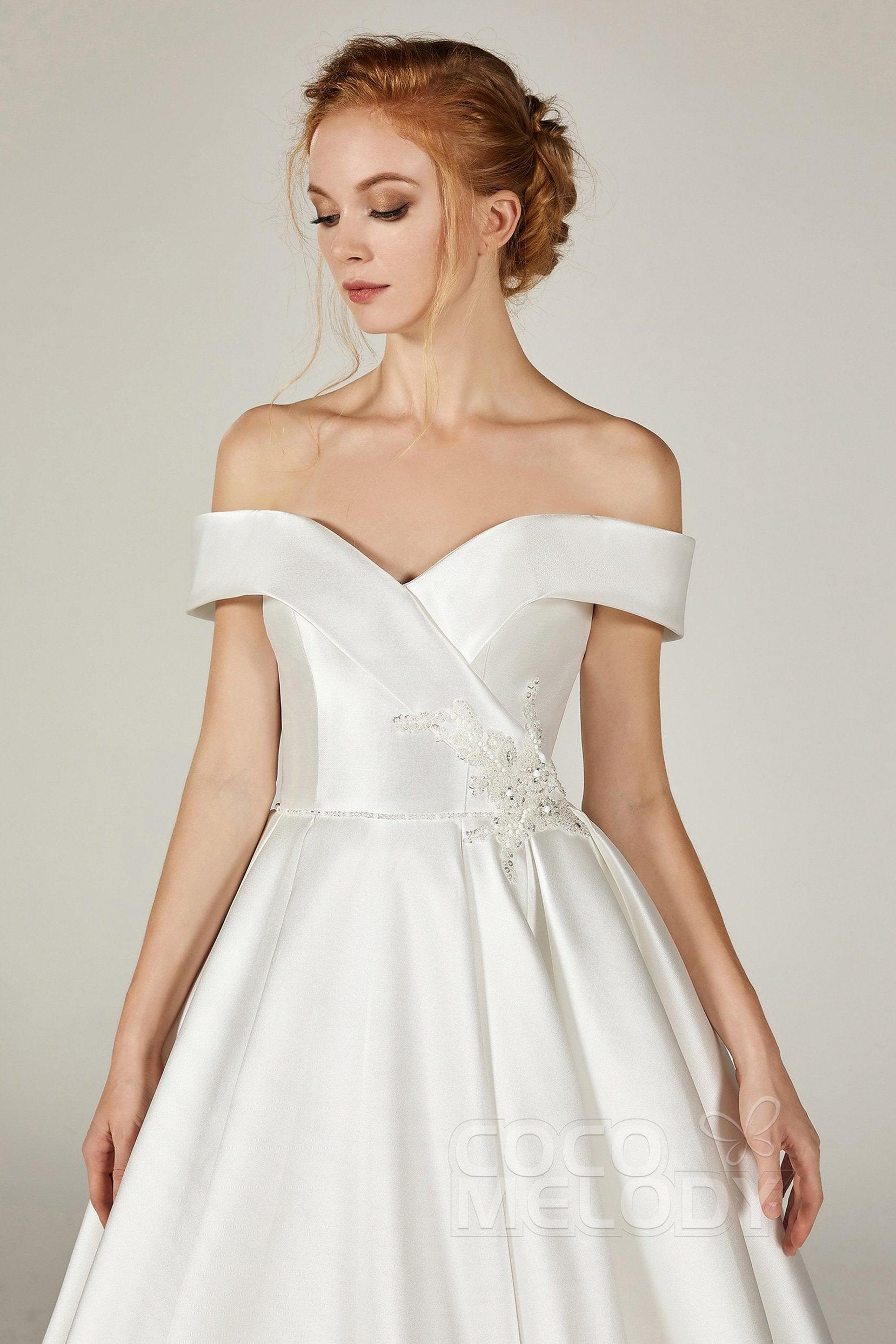 A-Line Court Train Mikado Wedding Dress CW2289 - COCOMELODY
