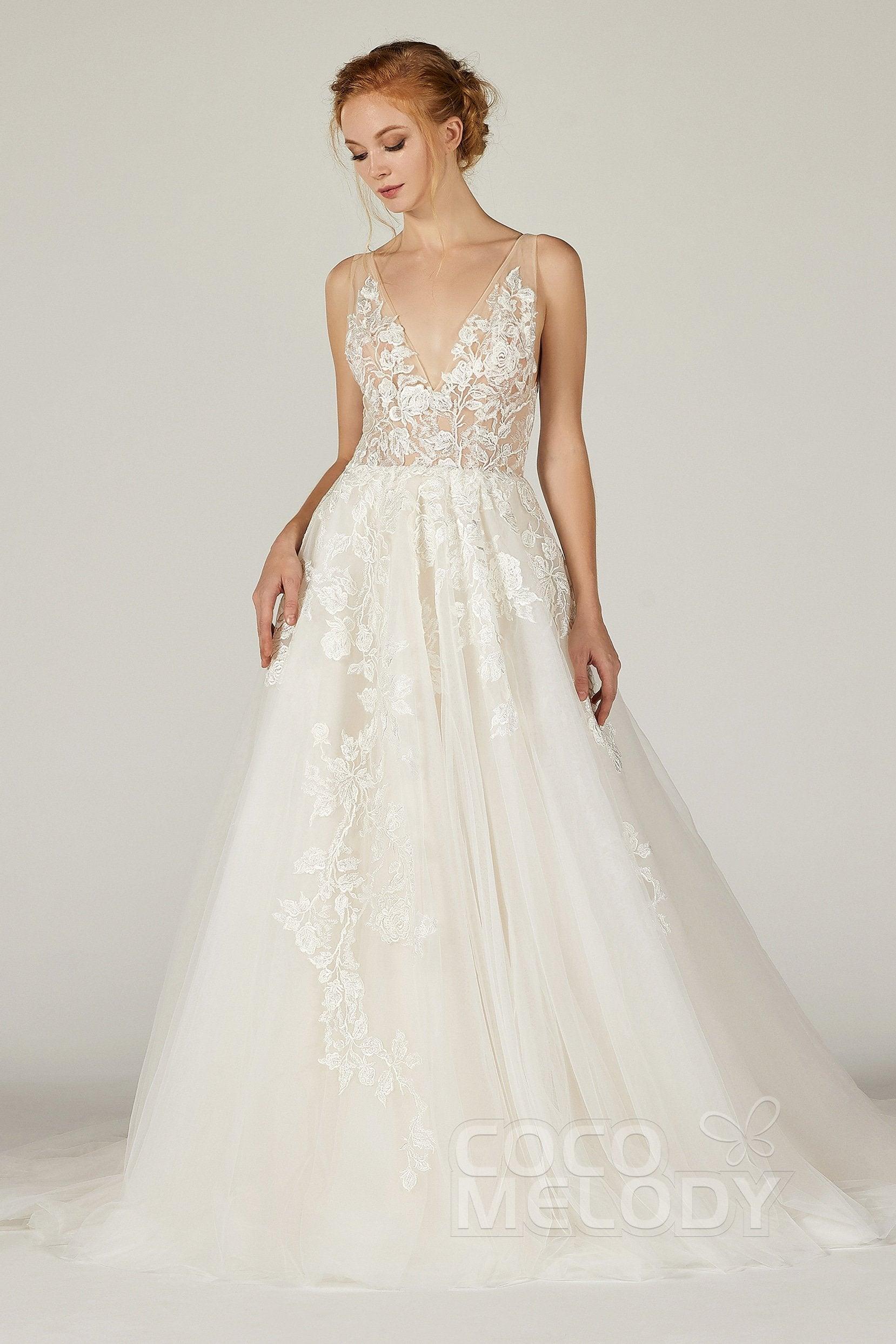 A-Line Court Train Tulle Wedding Dress CW2290 - COCOMELODY