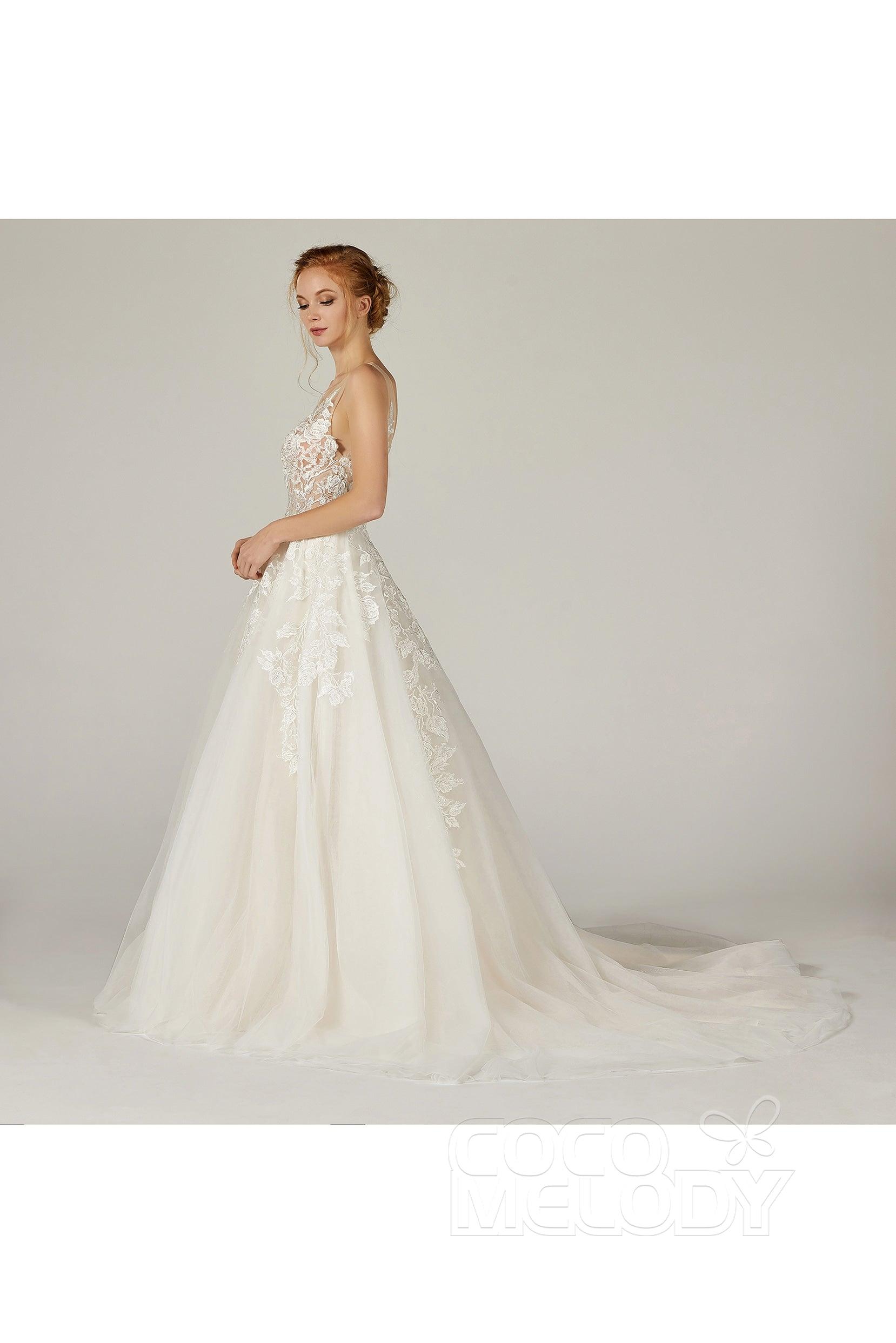 A-Line Court Train Tulle Wedding Dress CW2290 - COCOMELODY