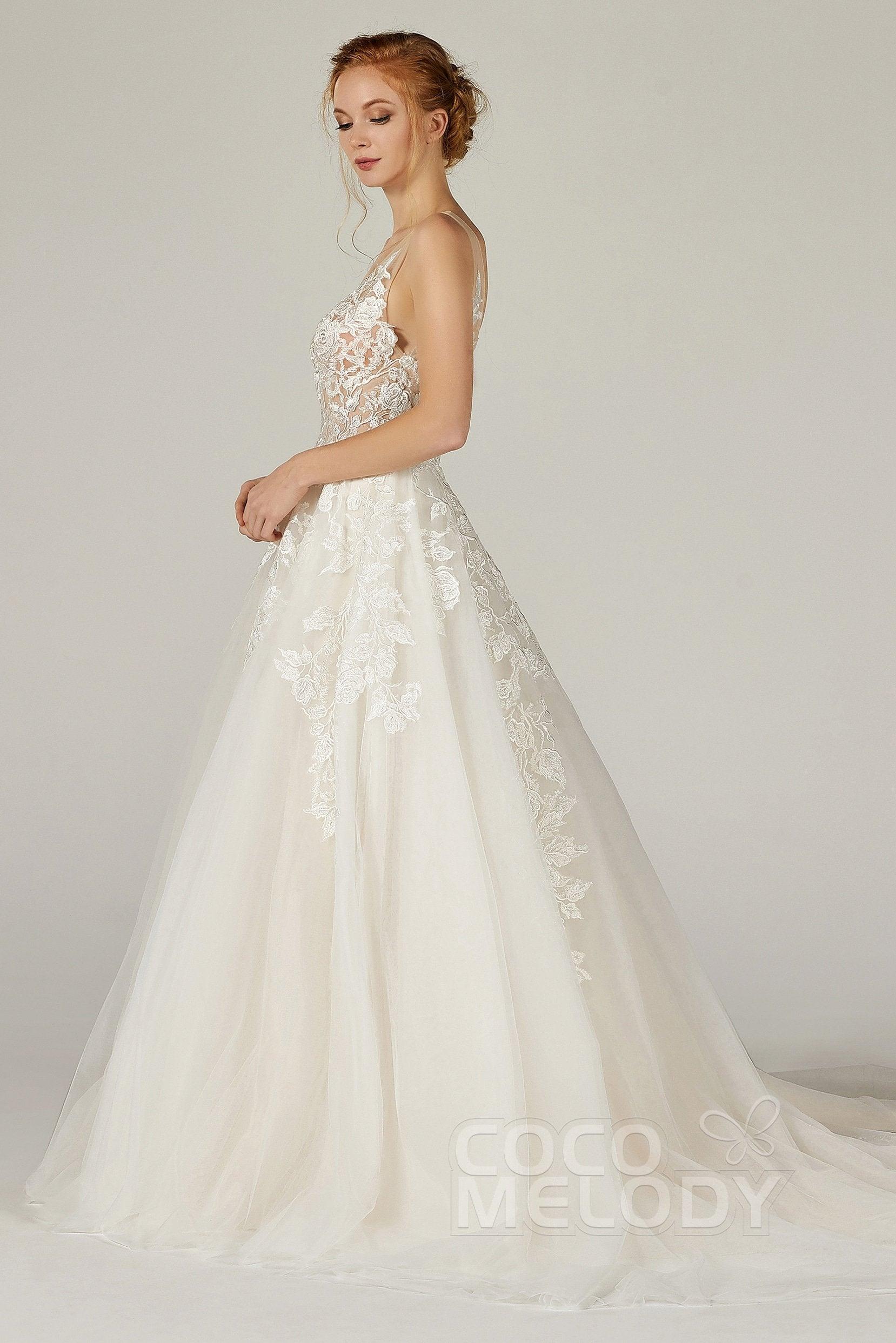 A-Line Court Train Tulle Wedding Dress CW2290 - COCOMELODY