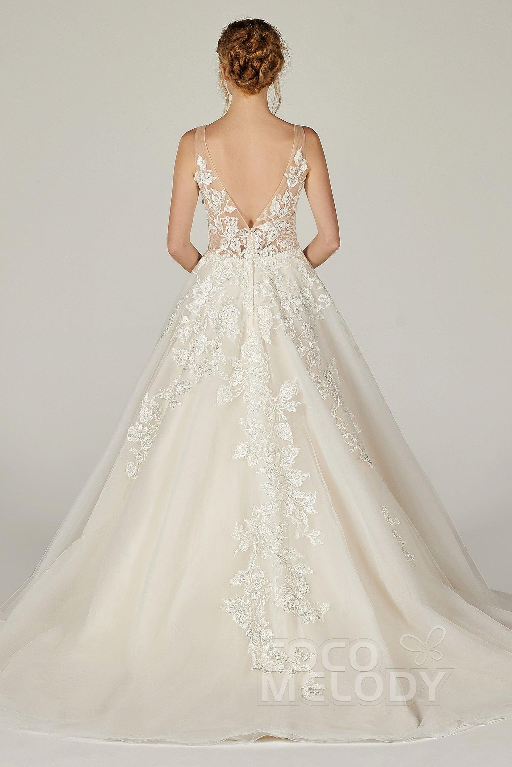 A-Line Court Train Tulle Wedding Dress CW2290 - COCOMELODY