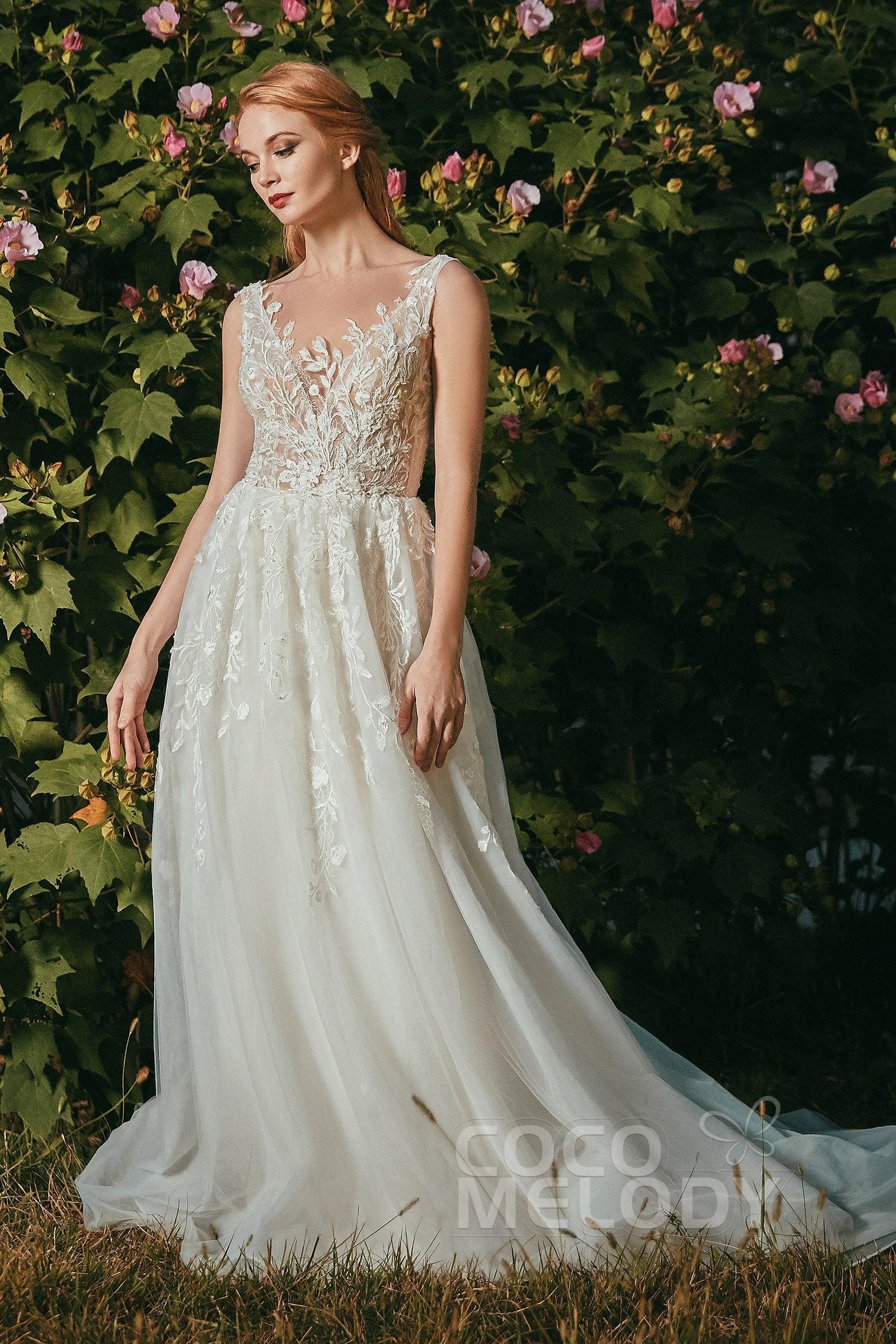A-Line Court Train Tulle and Organza Wedding Dress CW2294 - COCOMELODY