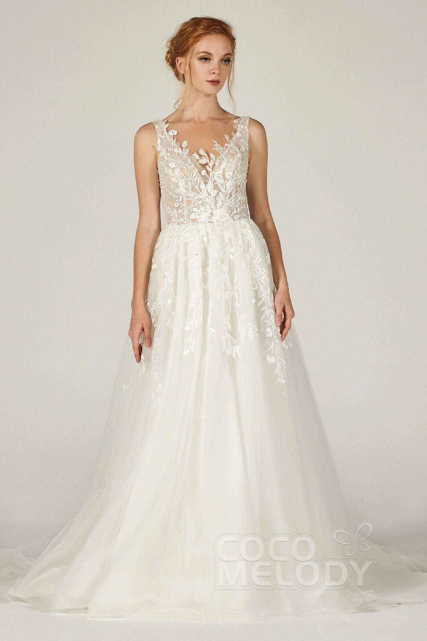 A-Line Court Train Tulle and Organza Wedding Dress CW2294 - COCOMELODY