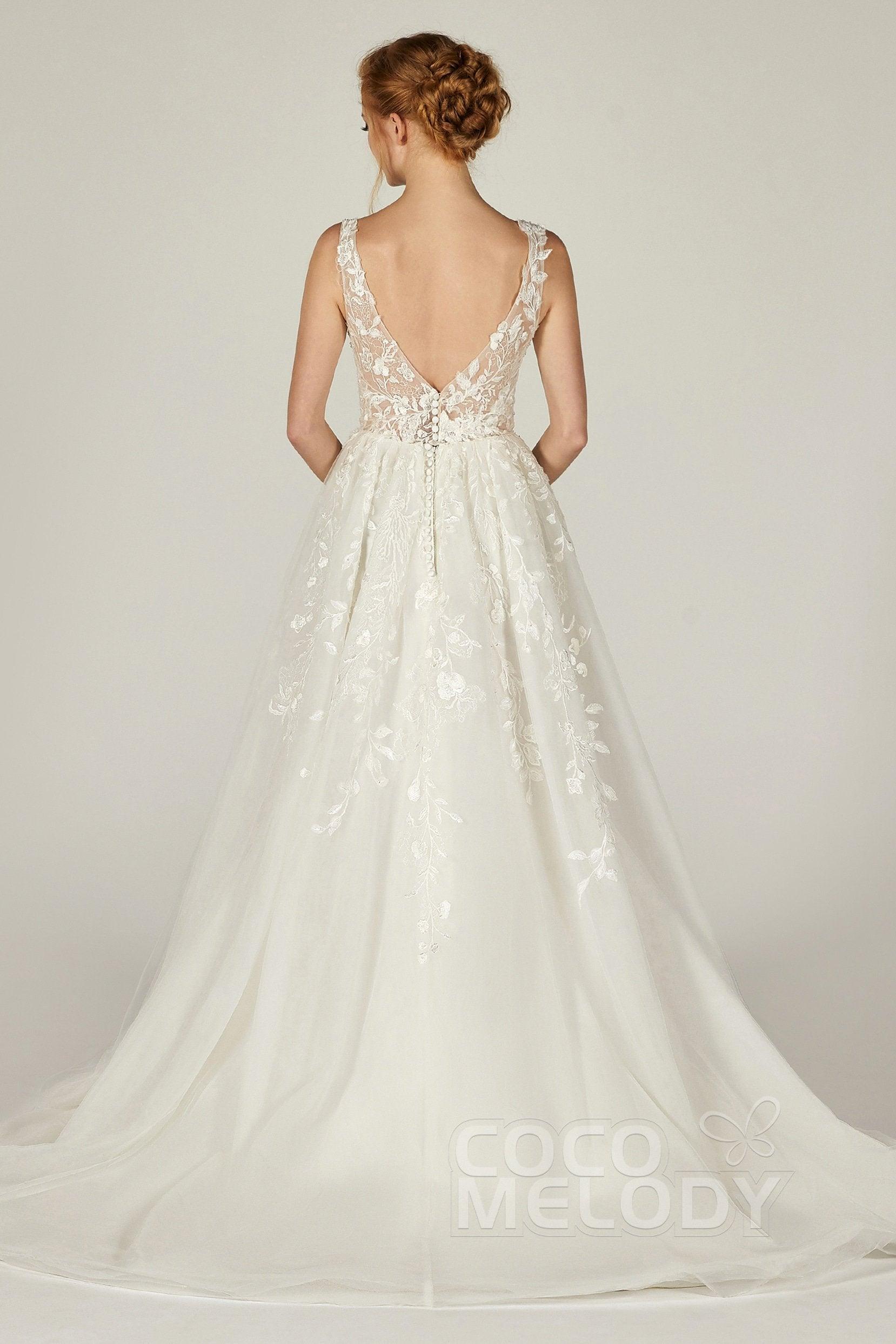 A-Line Court Train Tulle and Organza Wedding Dress CW2294 - COCOMELODY