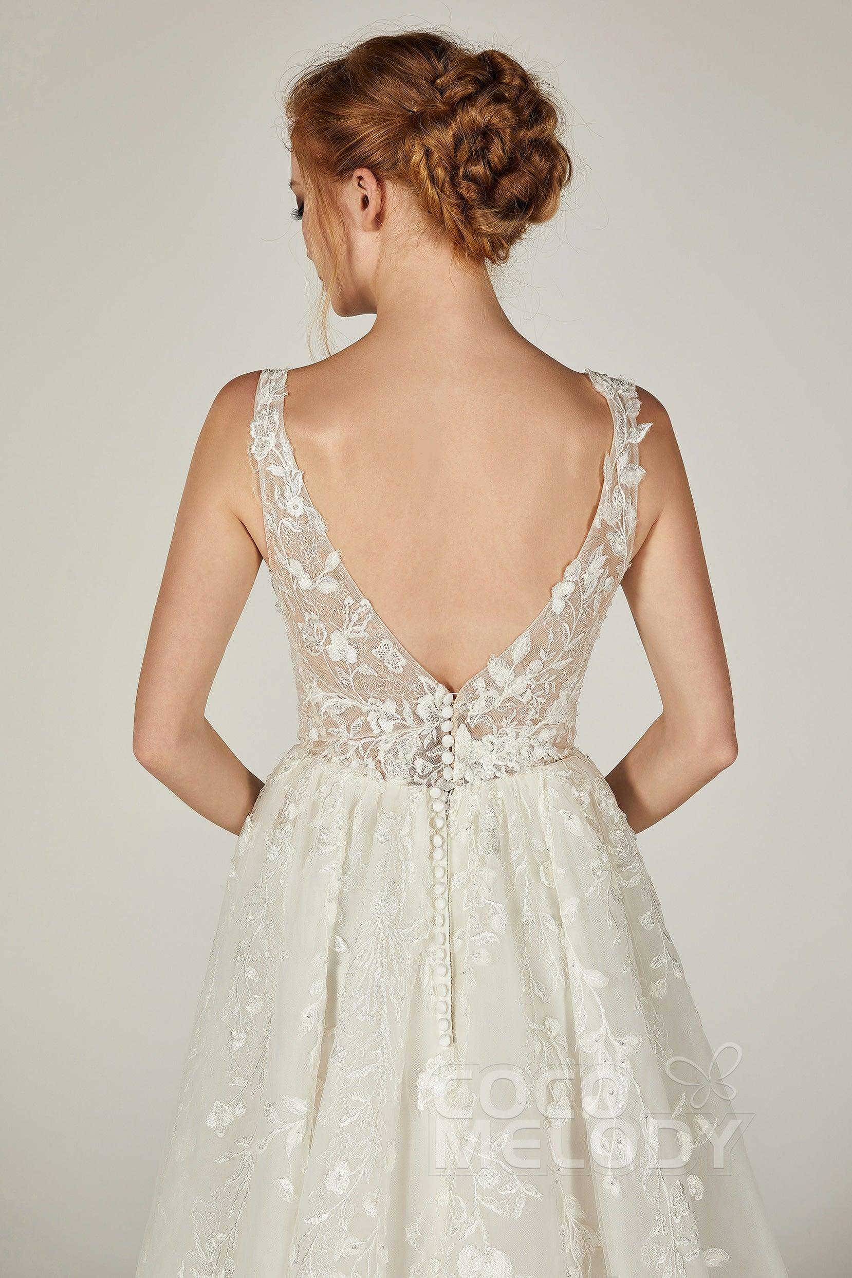 A-Line Court Train Tulle and Organza Wedding Dress CW2294 - COCOMELODY