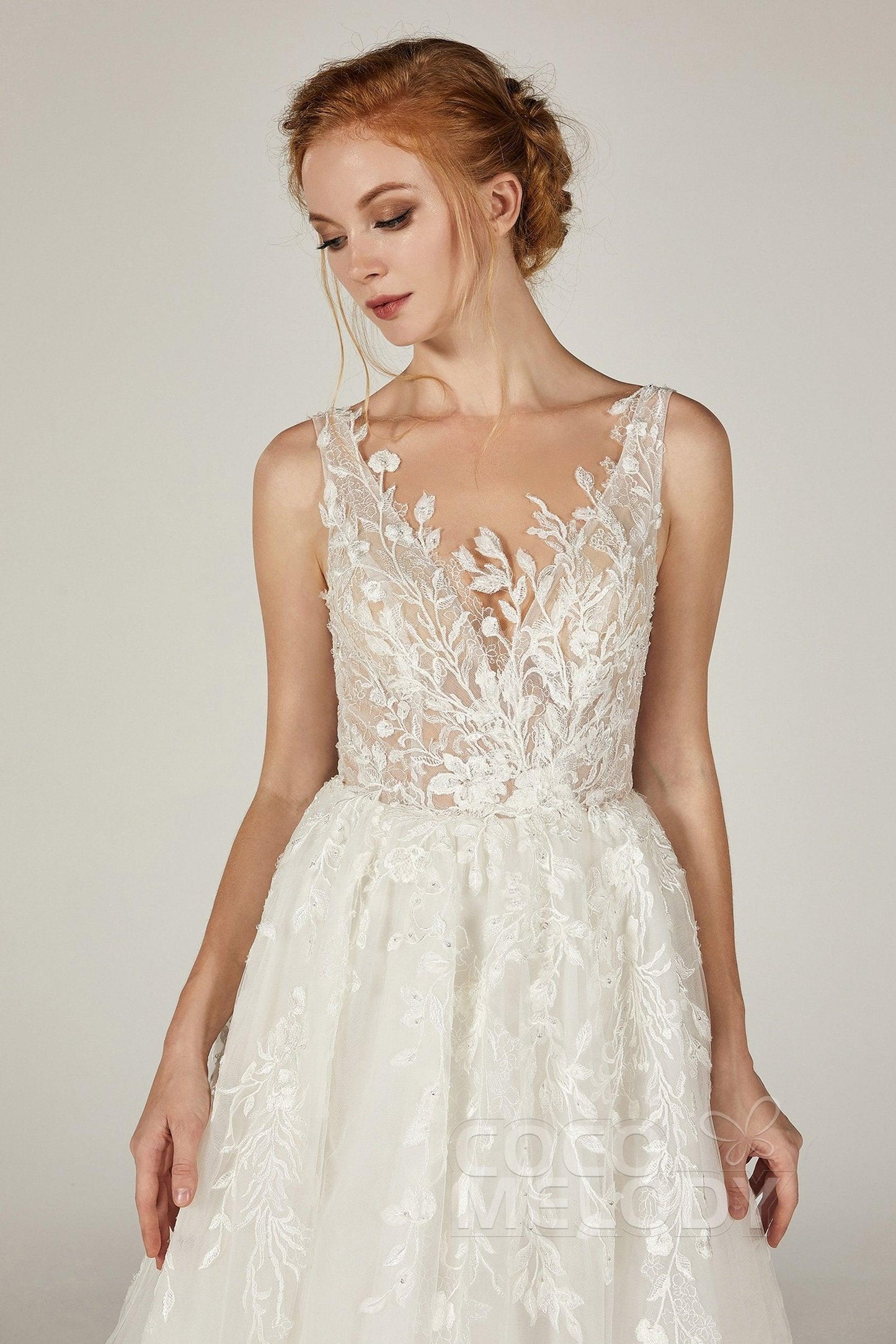 A-Line Court Train Tulle and Organza Wedding Dress CW2294 - COCOMELODY