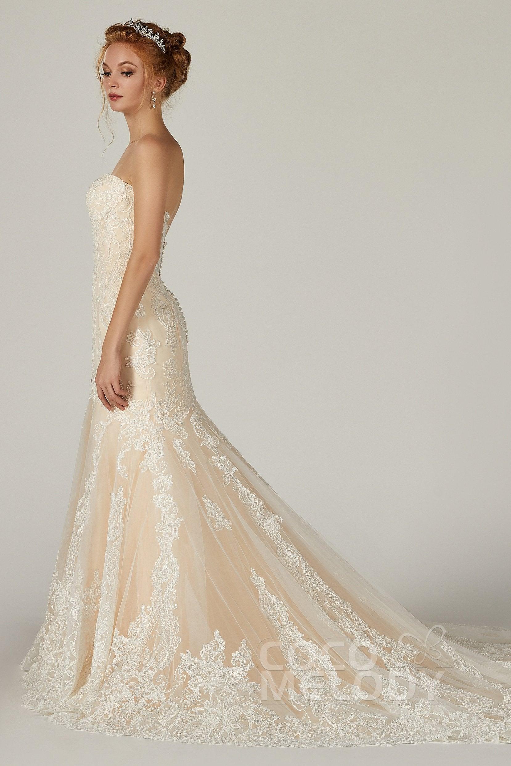 Trumpet-Mermaid Chapel Train Tulle Wedding Dress CW2298CR - COCOMELODY